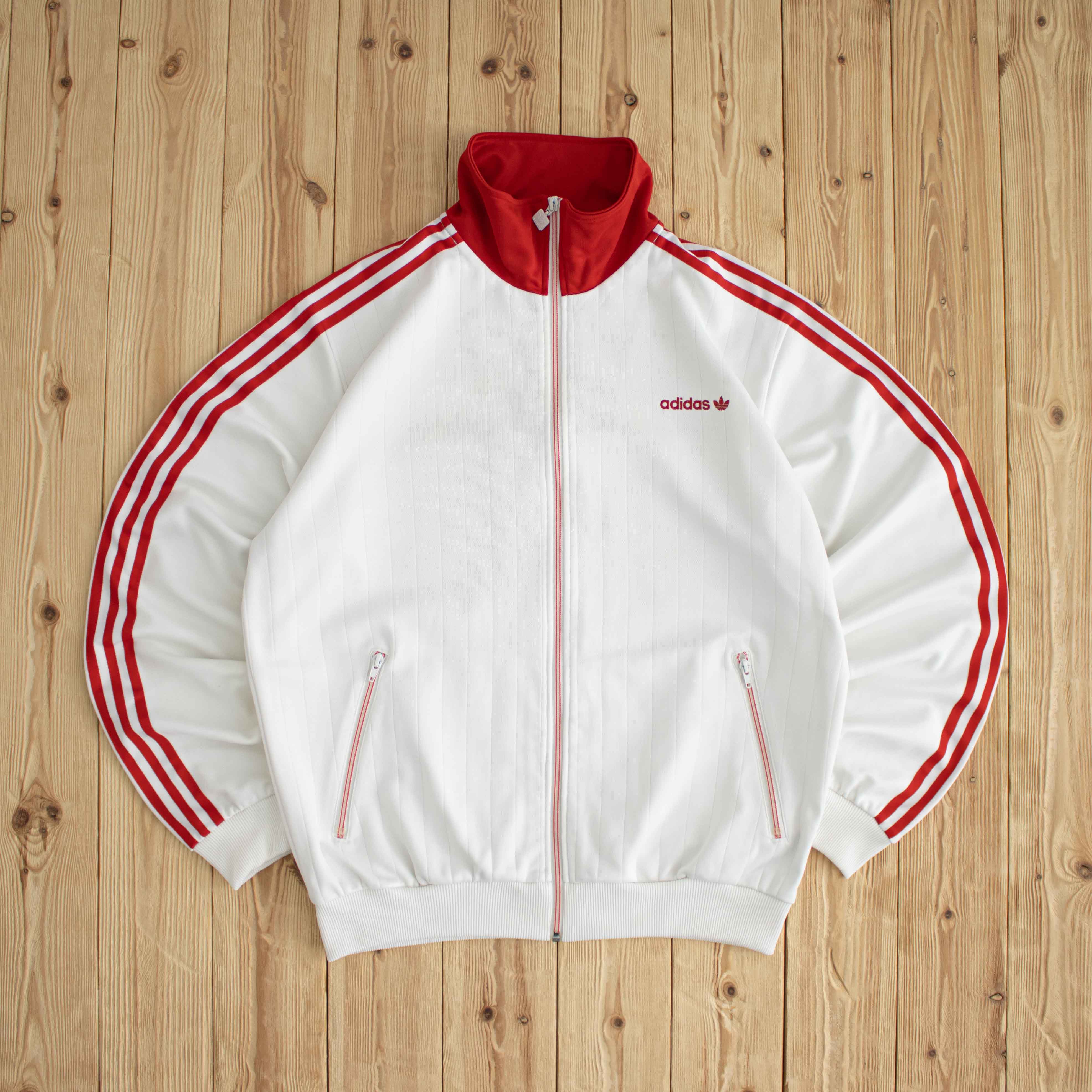 (L/XL) Adidas Vintage Embroidered Full-Zip Sweatshirt White