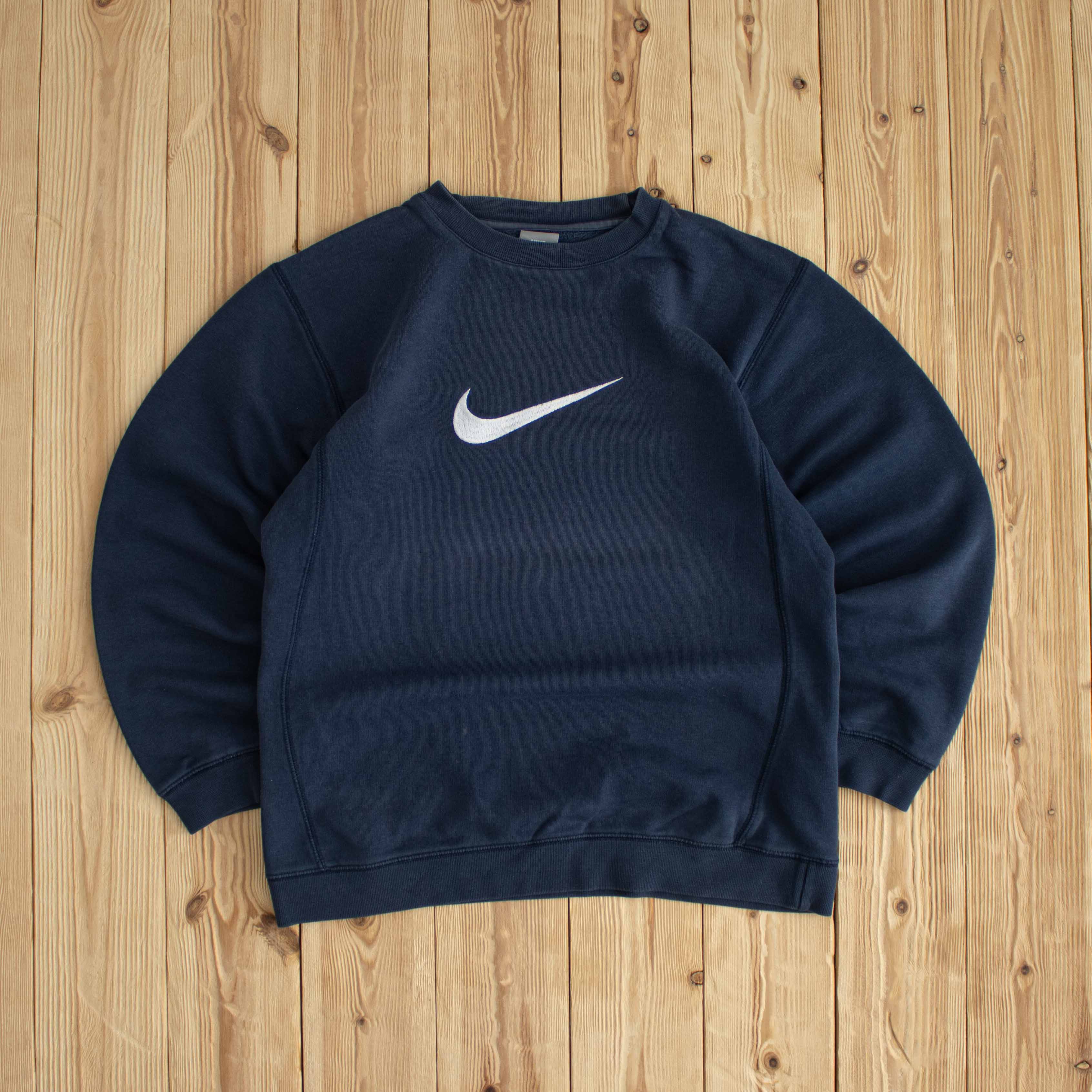 (S) Nike Swoosh Vintage Embroidered Sweatshirt Blue