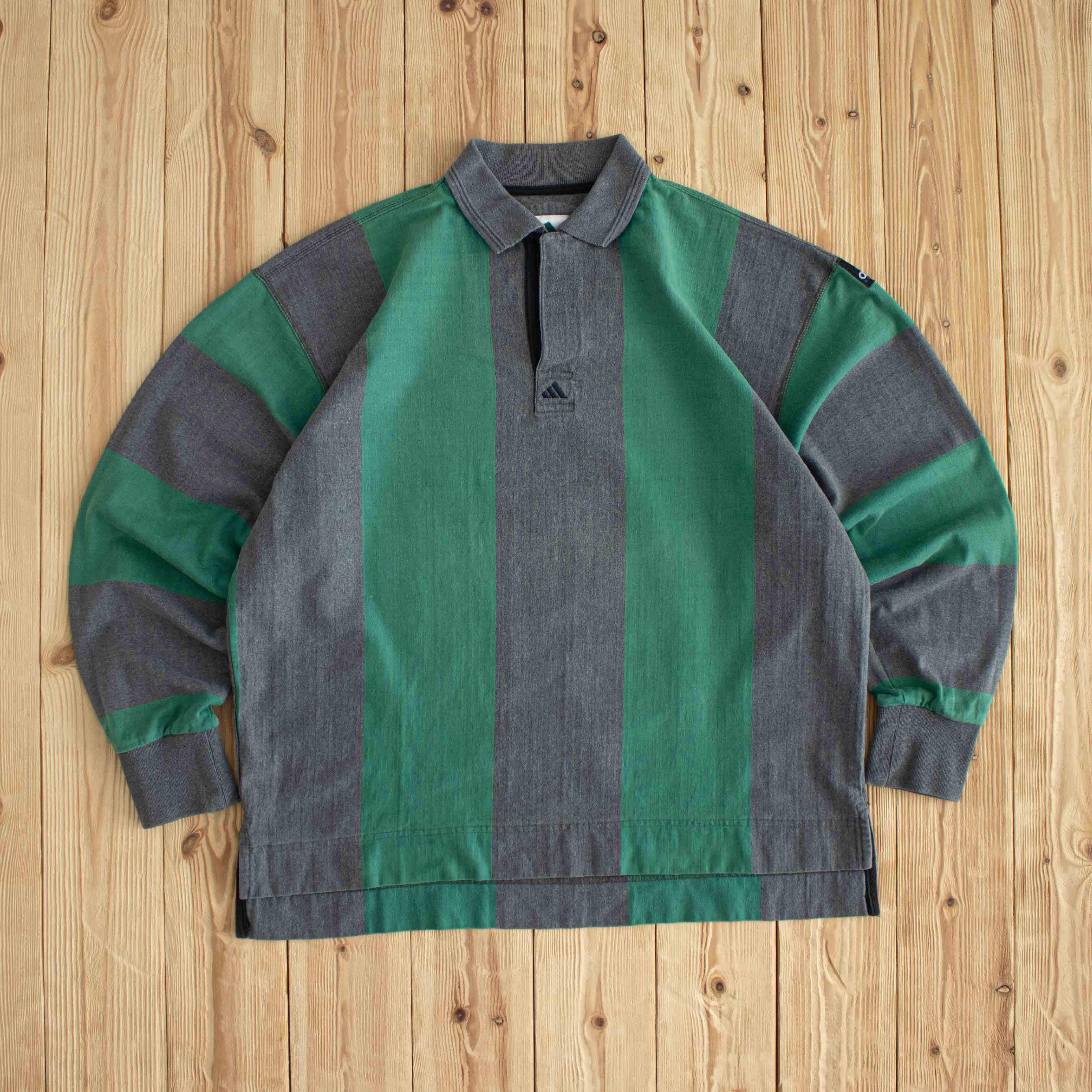 (M) Adidas Equipment Vintage Embroidered Longsleeve Polo Green/Gray