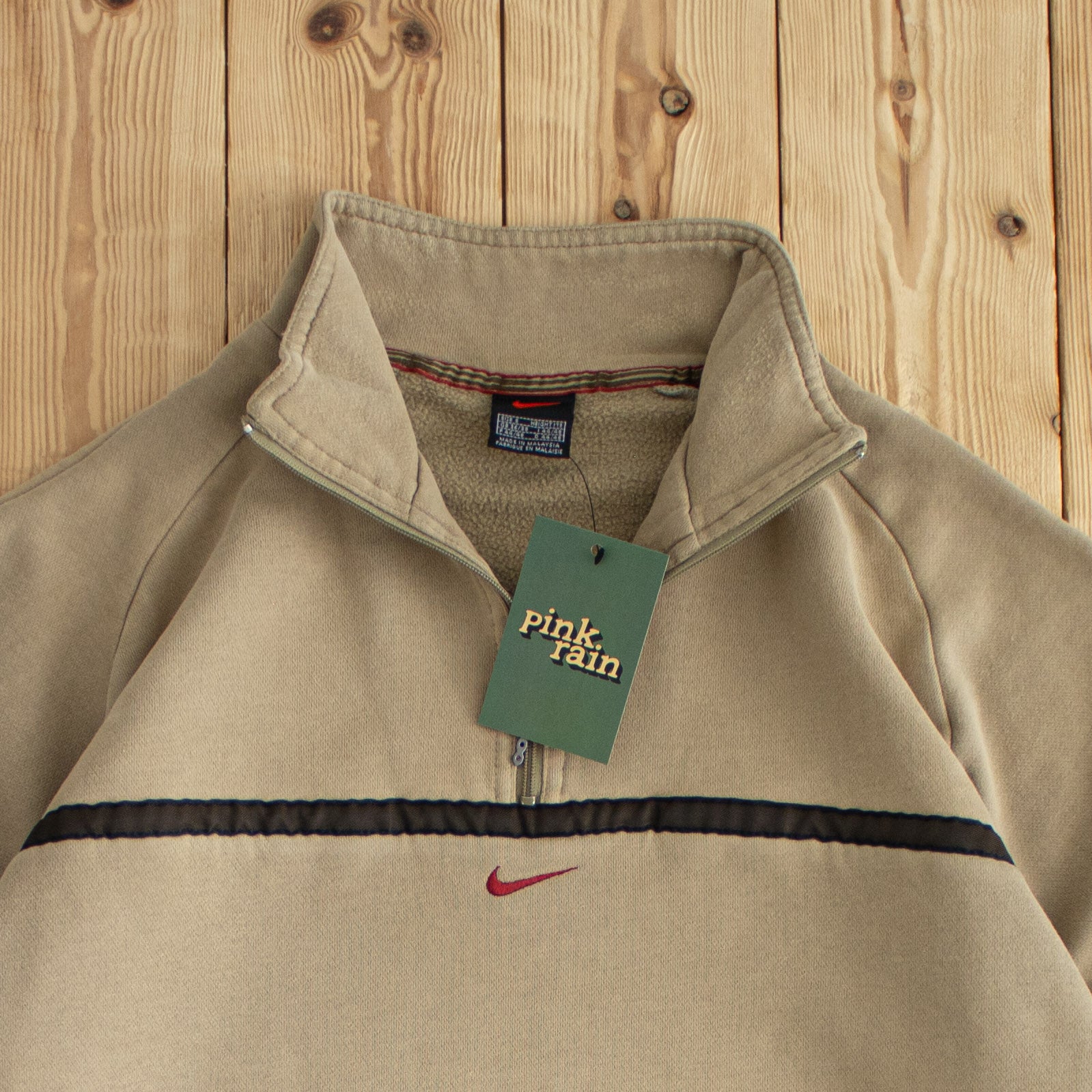 (S/M) Nike Center Swoosh Vintage Embroidered Quarter-Zip Beige