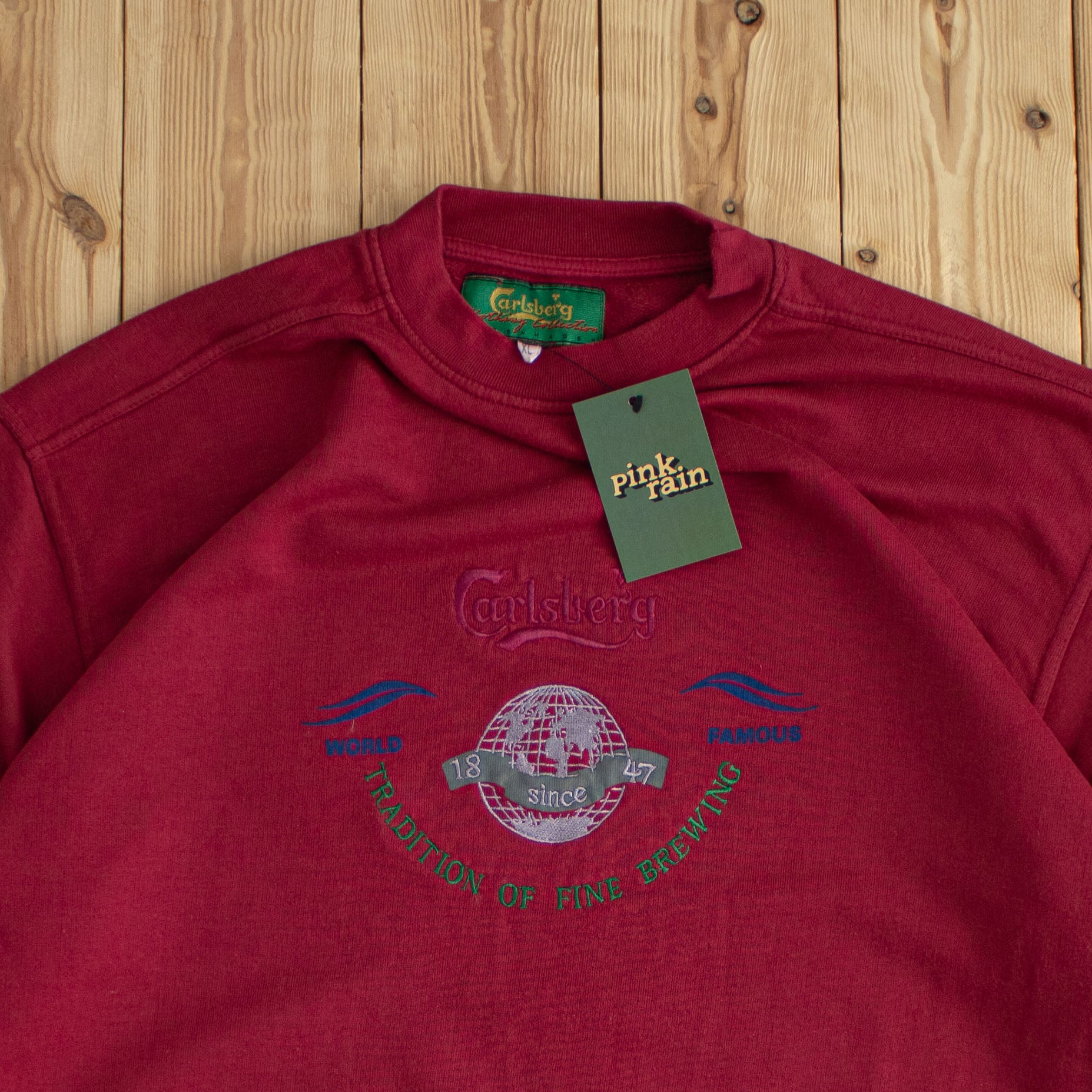 (L) Carlsberg Vintage Embroidered Sweatshirt Red Burgundy