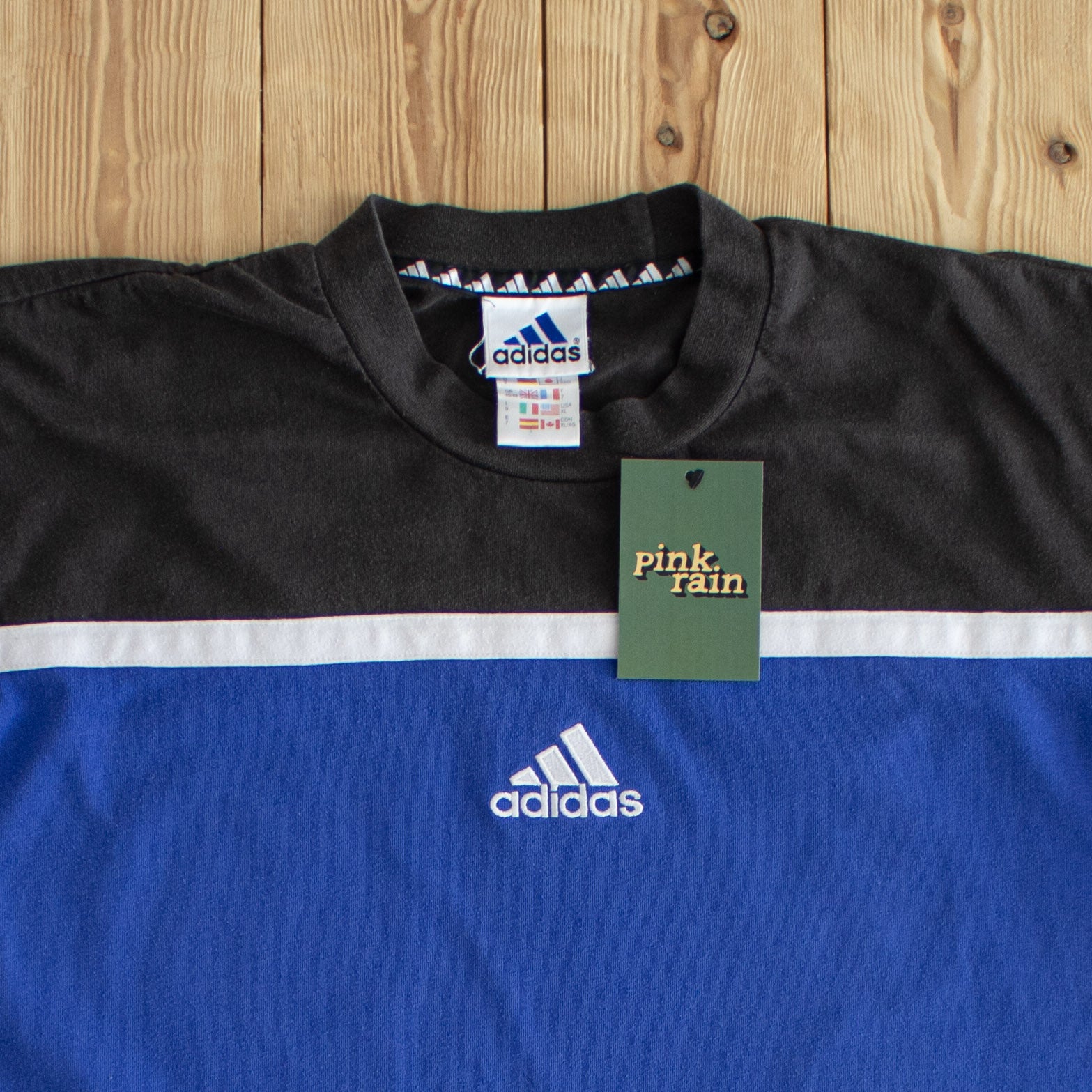 (L/XL) Adidas Center Logo Vintage Embroidered T-Shirt Blue