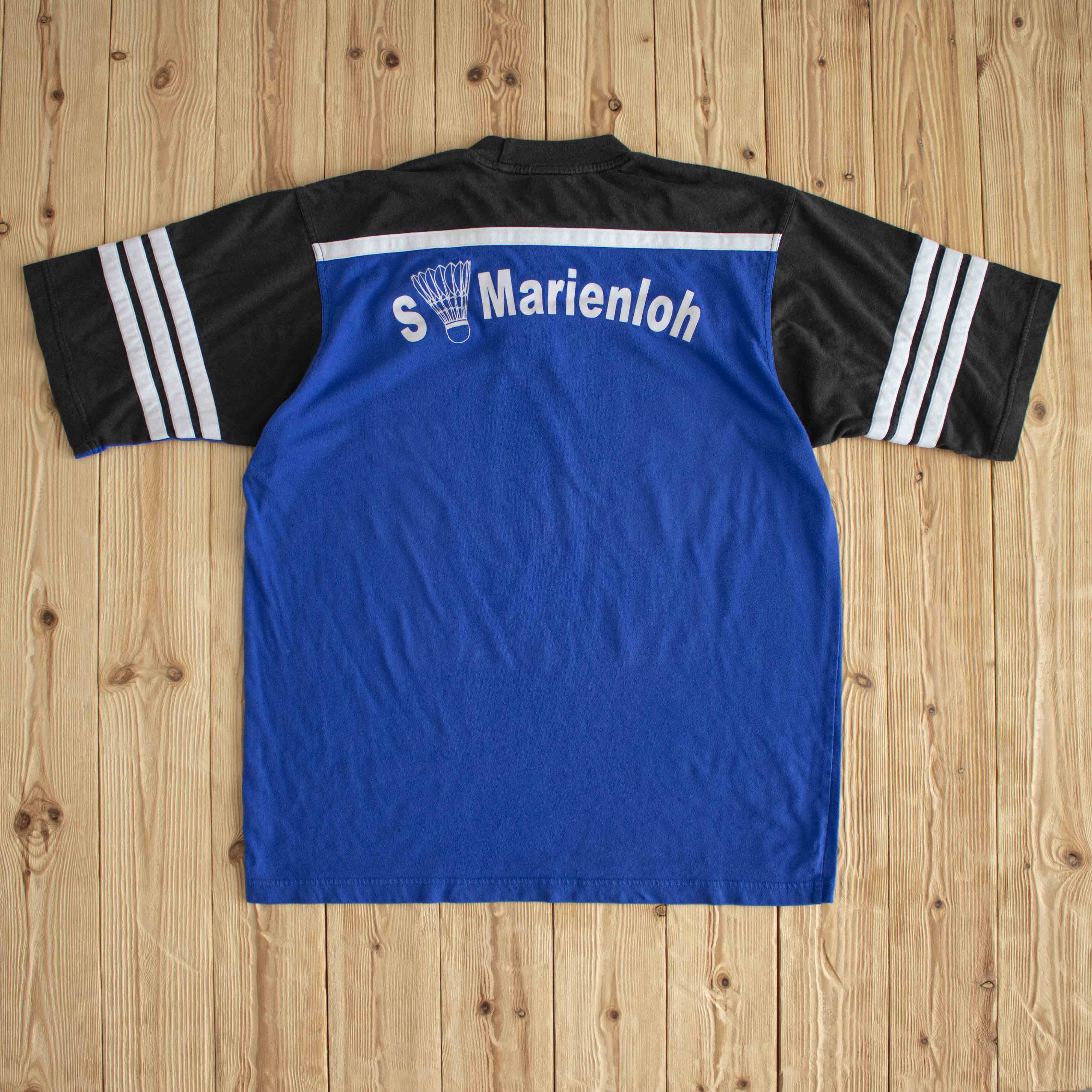 (L/XL) Adidas Center Logo Vintage Embroidered T-Shirt Blue