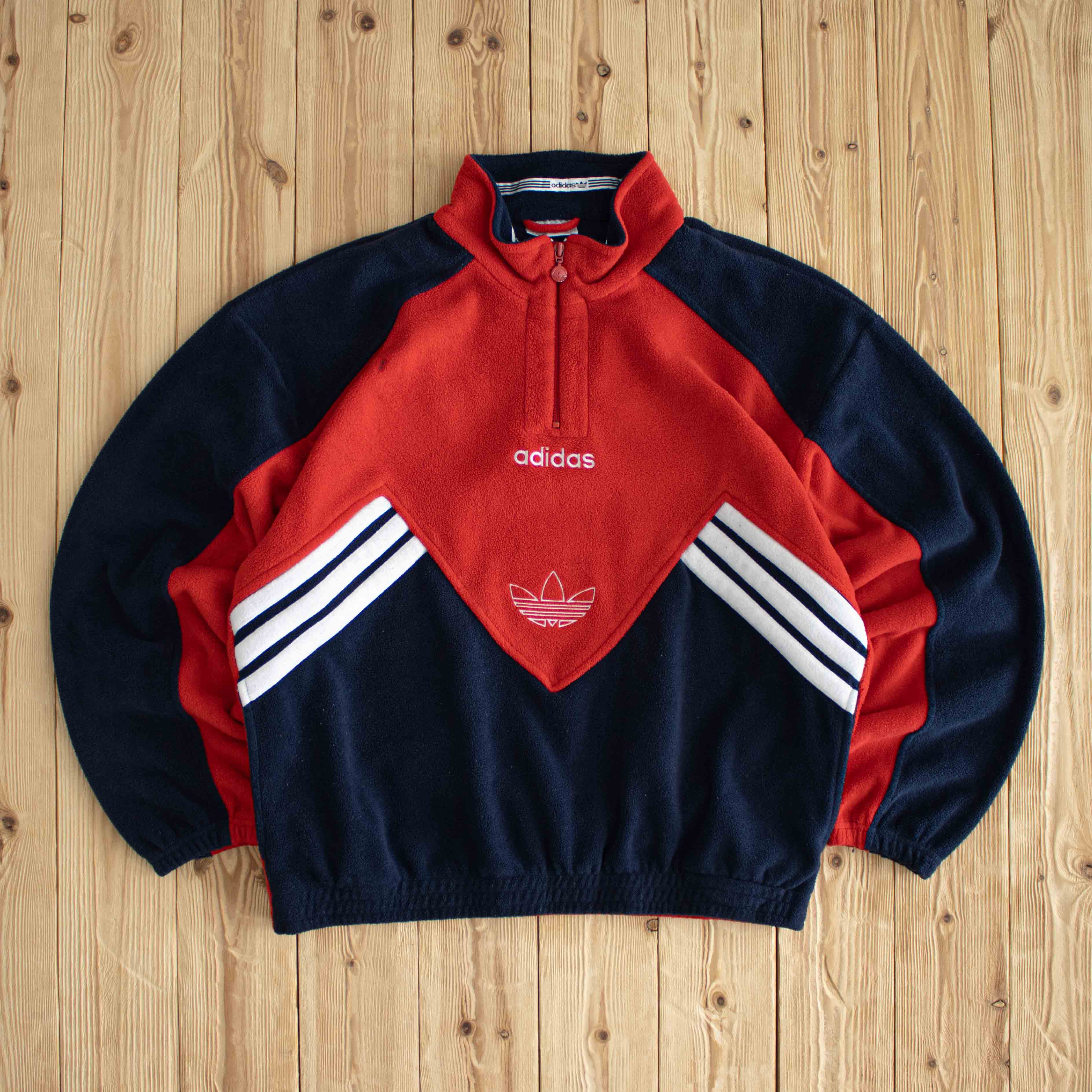 (L) Adidas Vintage Embroidered Fleece Quarter-Zip Red