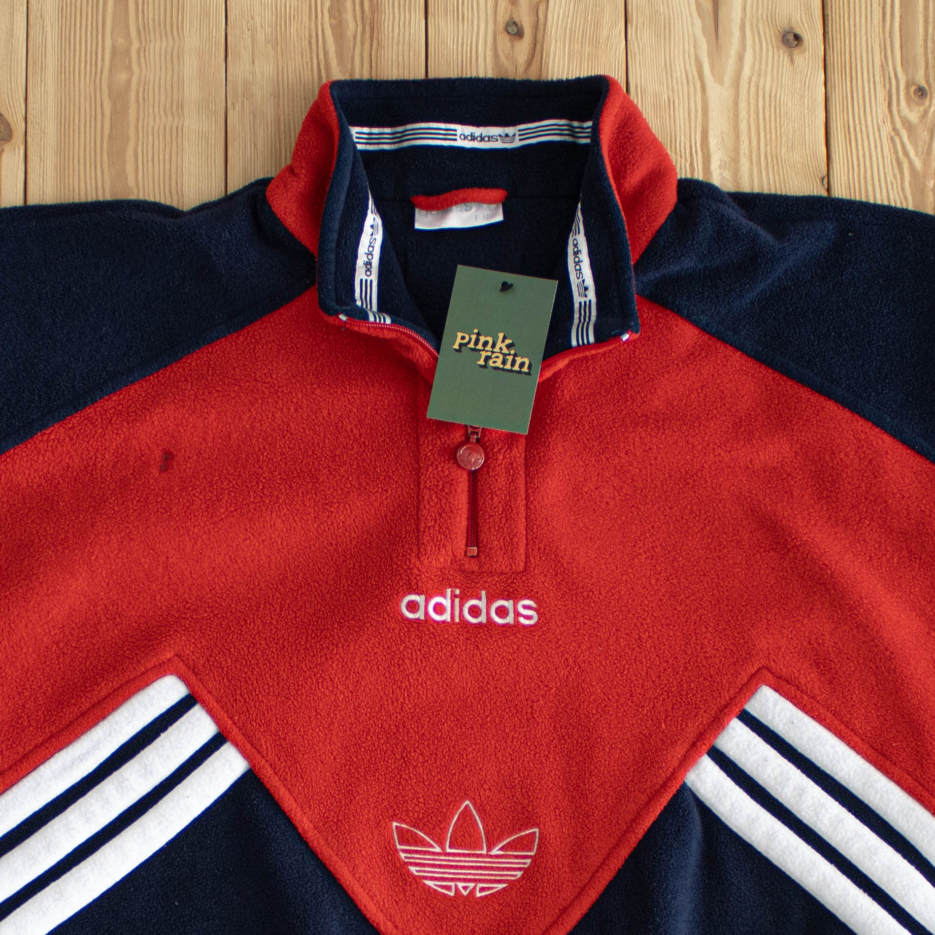(L) Adidas Vintage Embroidered Fleece Quarter-Zip Red