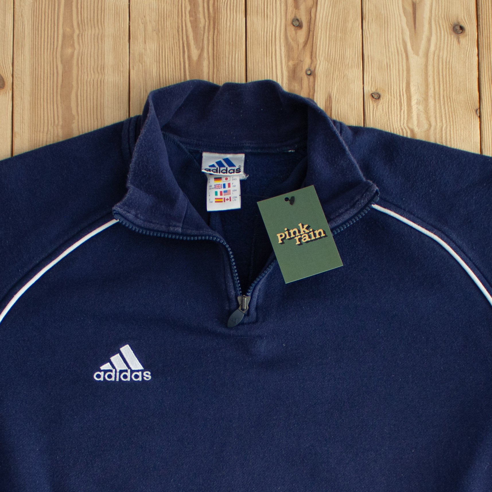 (L) Adidas Vintage Essential Embroidered Quarter-Zip Blue