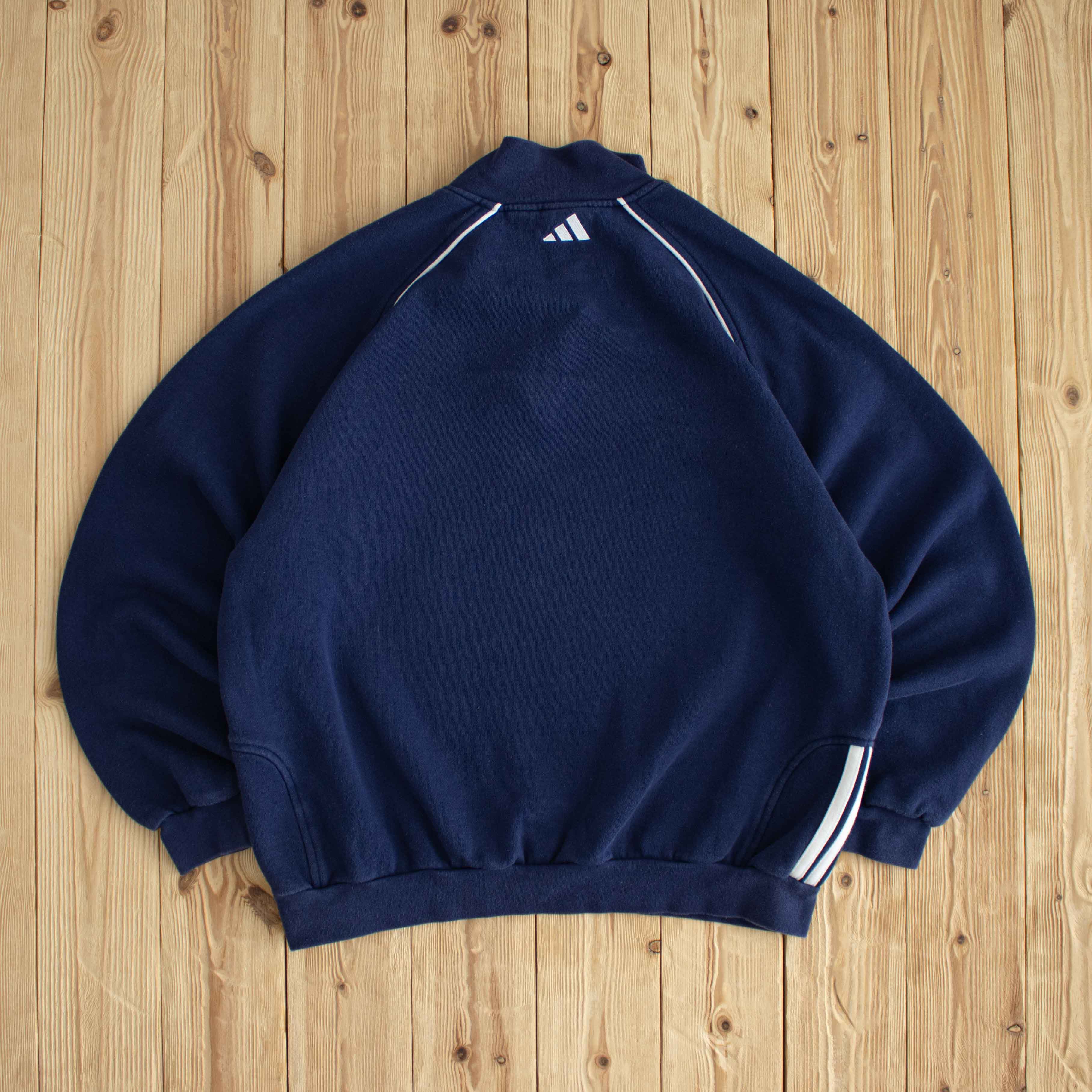 (L) Adidas Vintage Essential Embroidered Quarter-Zip Blue
