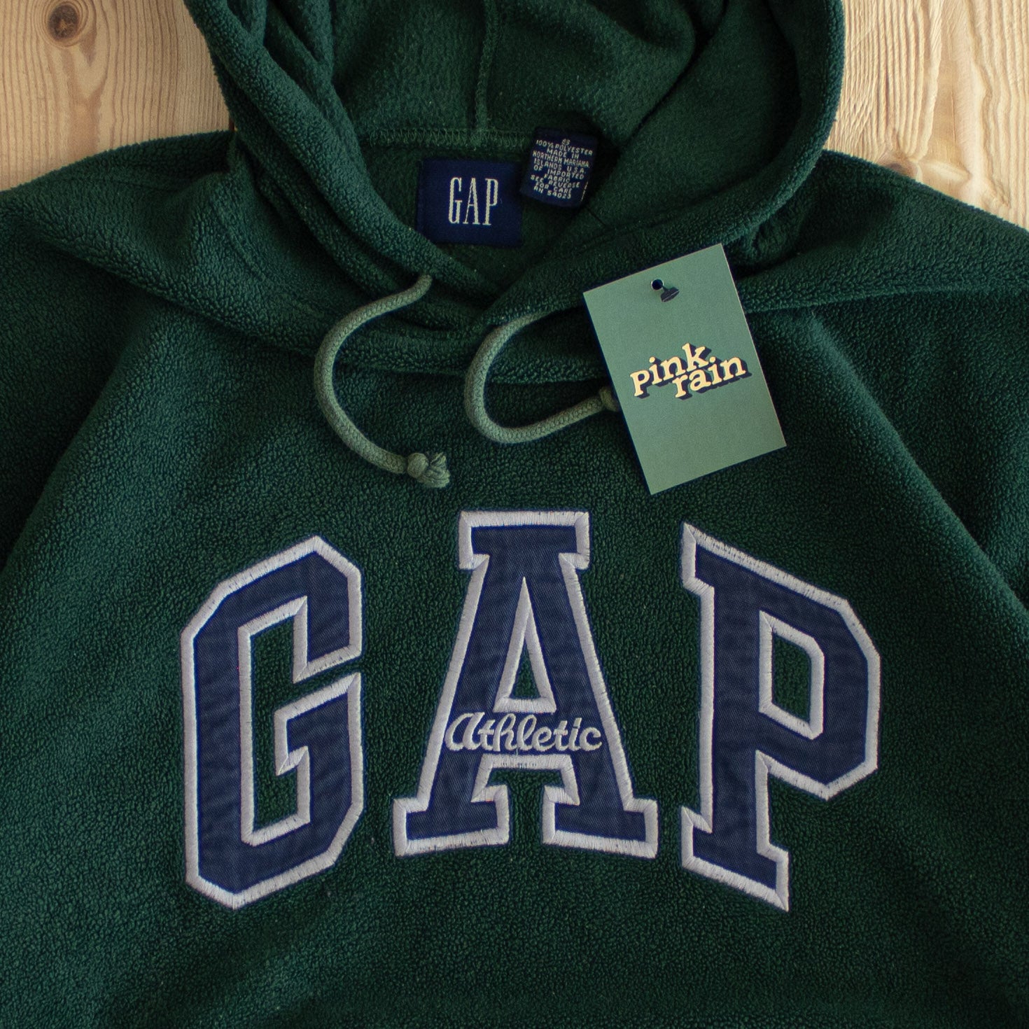 (M/L) GAP Athletic Vintage Embroidered Fleece Hoodie Green