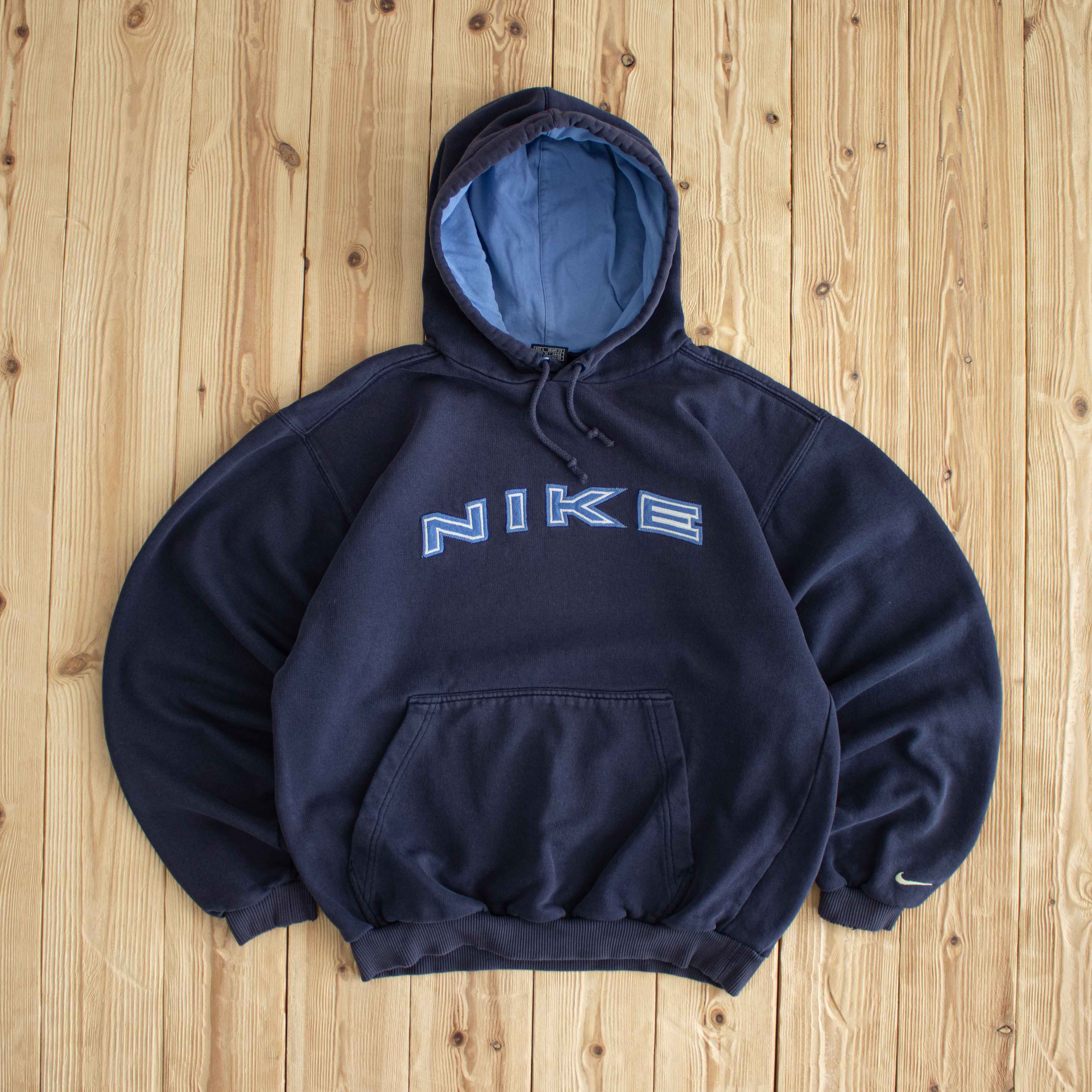 (S) Nike Spell Out Vintage Embroidered Hoodie Blue
