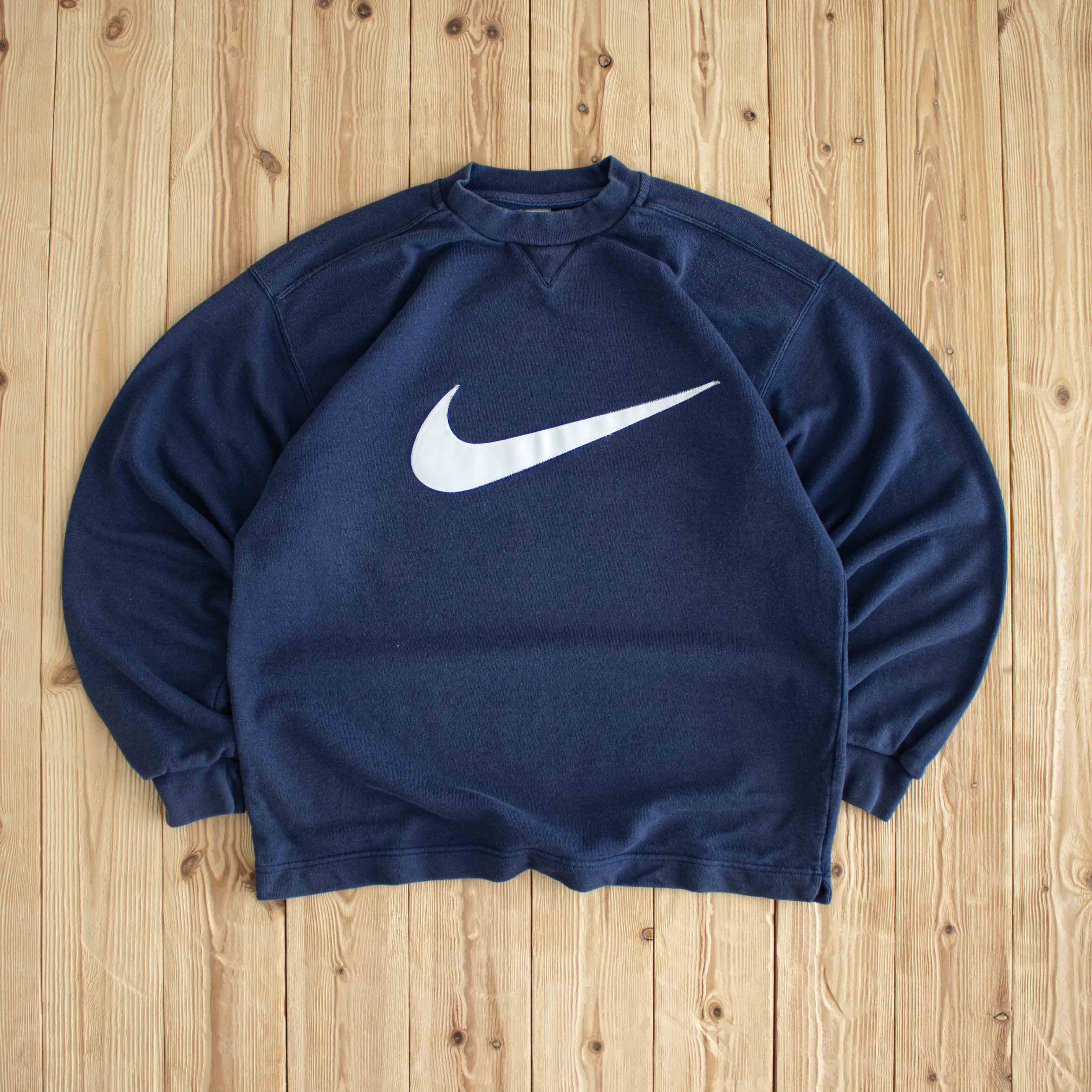 (M/L) Nike Swoosh Vintage Embroidered Sweatshirt Blue