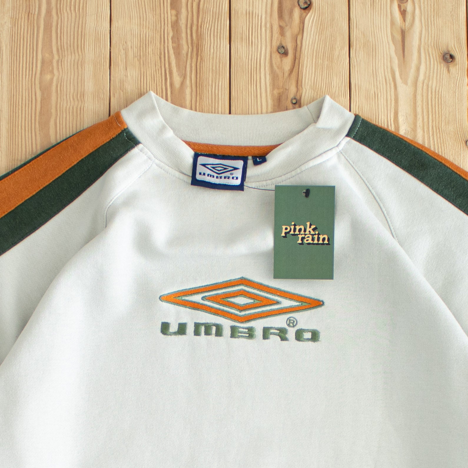 (L) Umbro Spell Out Vintage Embroidered Sweatshirt Minty White