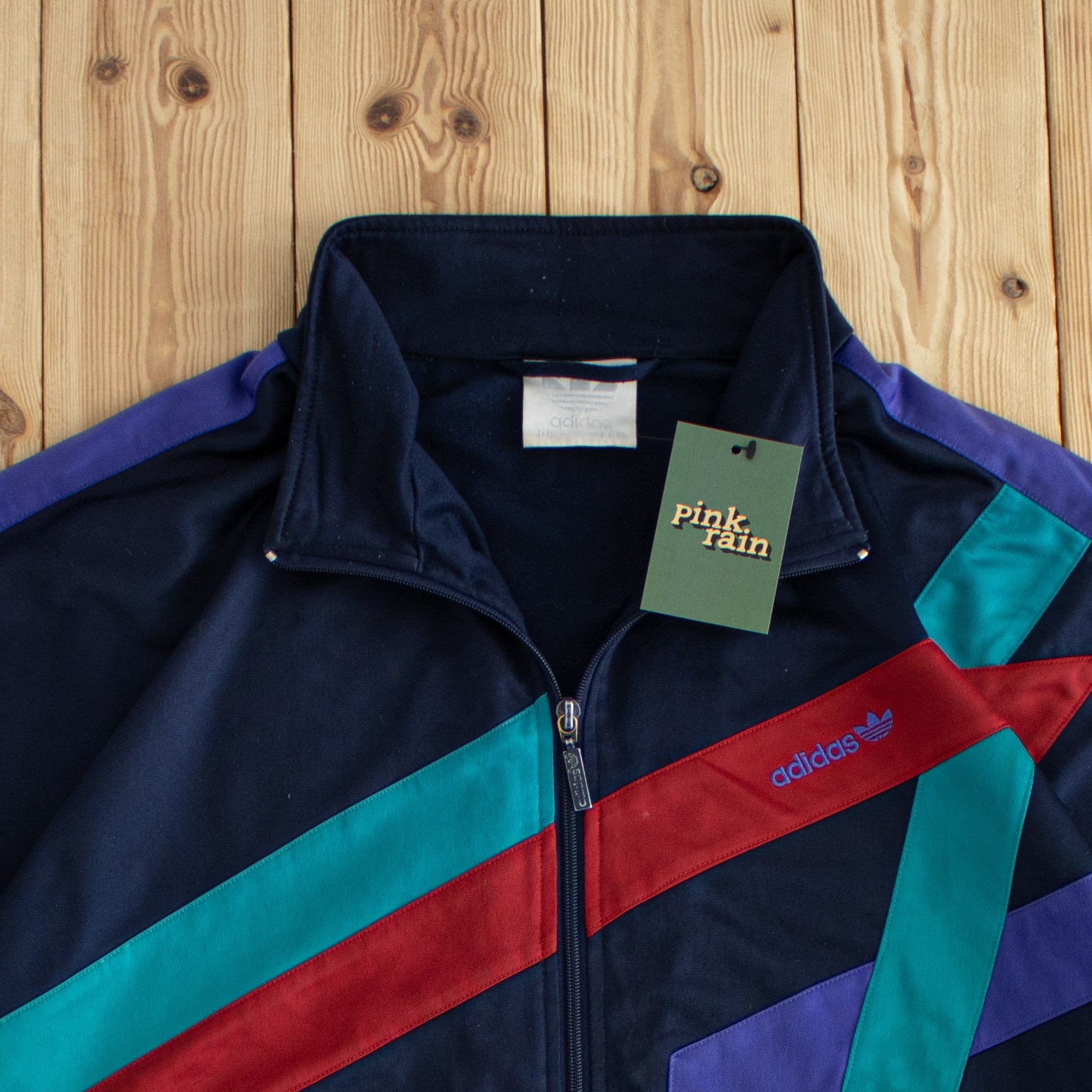 (XL) Adidas Vintage Embroidered Full-Zip Sweatshirt Blue