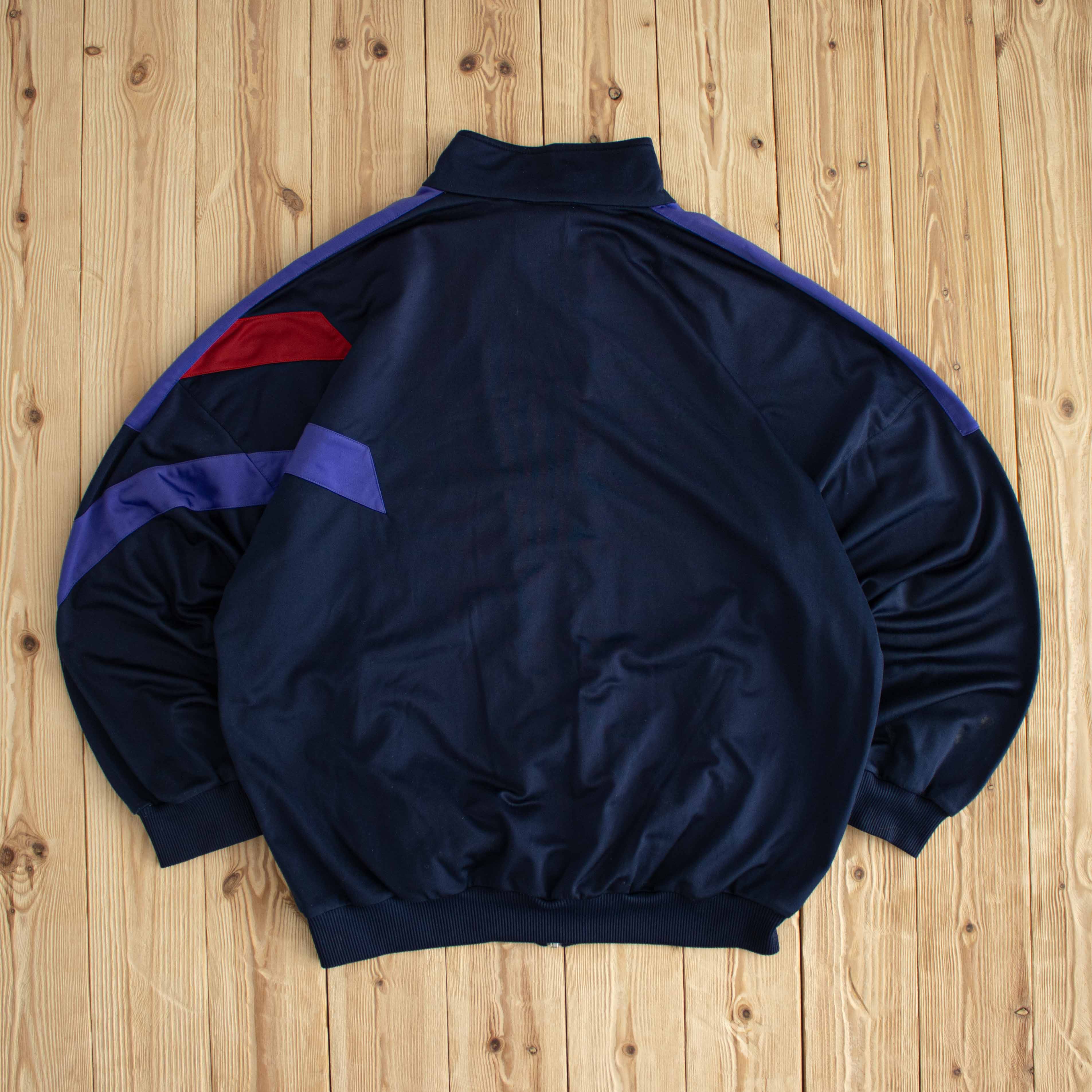 (XL) Adidas Vintage Embroidered Full-Zip Sweatshirt Blue