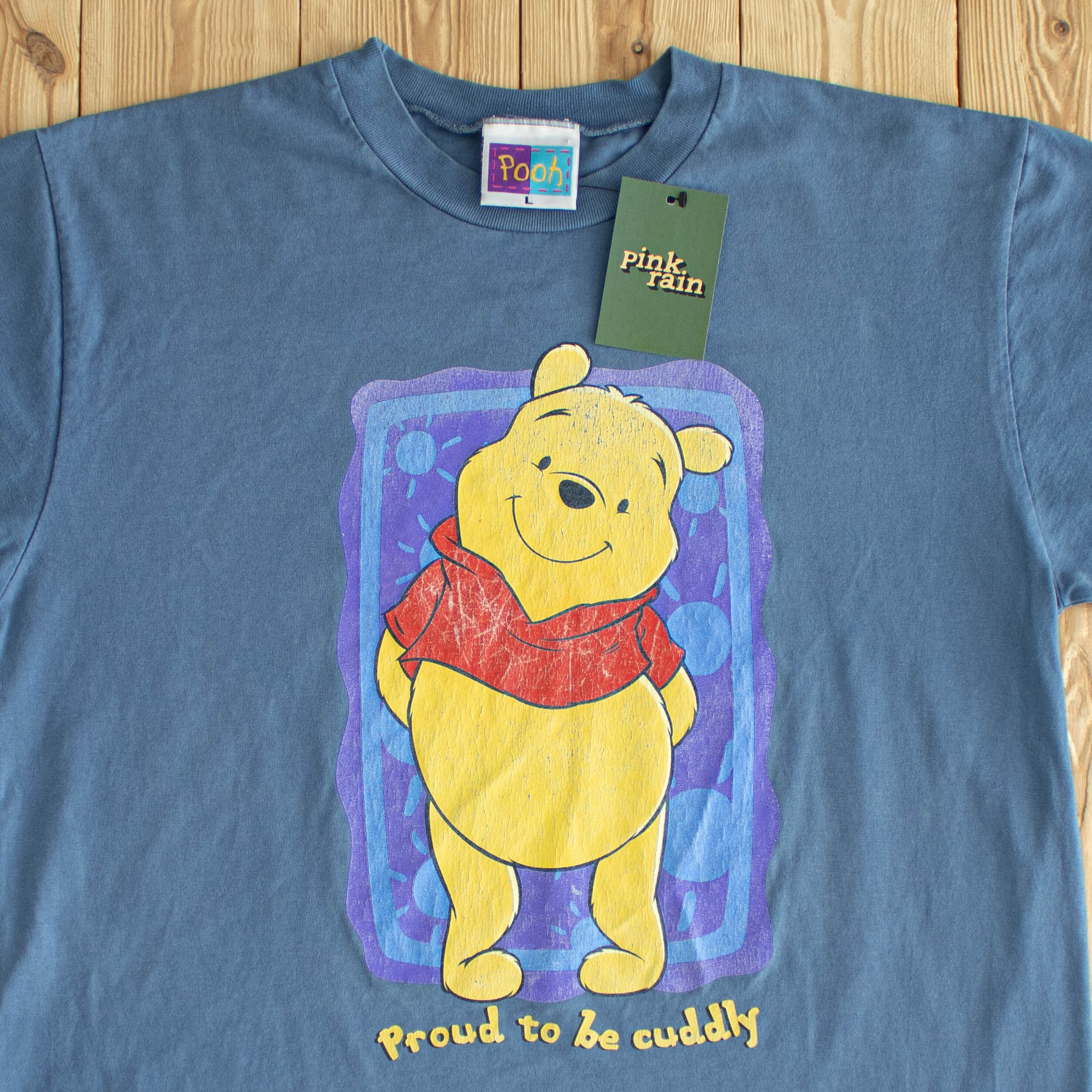 (M/L) Pooh 'Proud To Be Cuddly' Vintage T-Shirt Blue