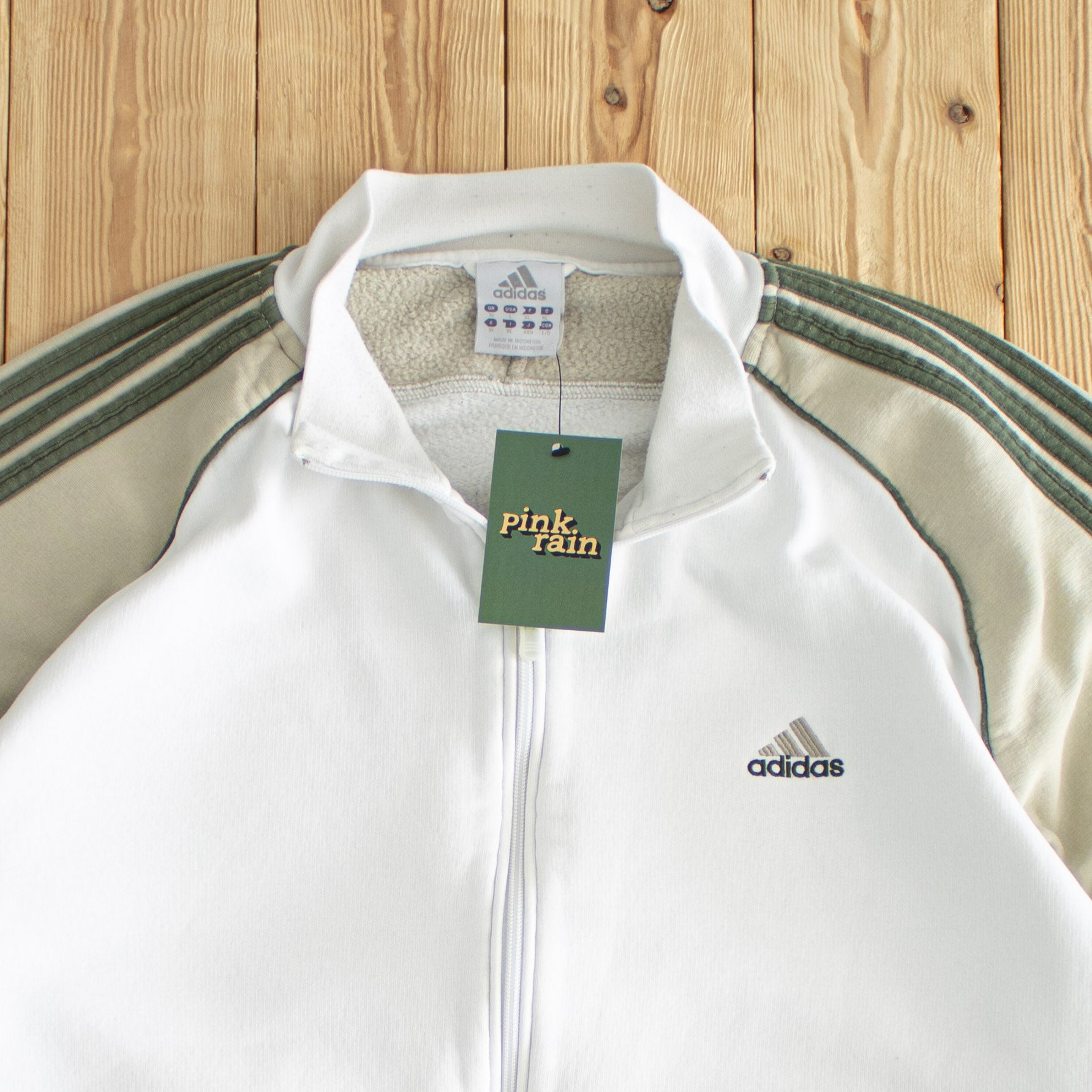 (XL) Adidas Vintage Embroidered Full-Zip Sweatshirt White