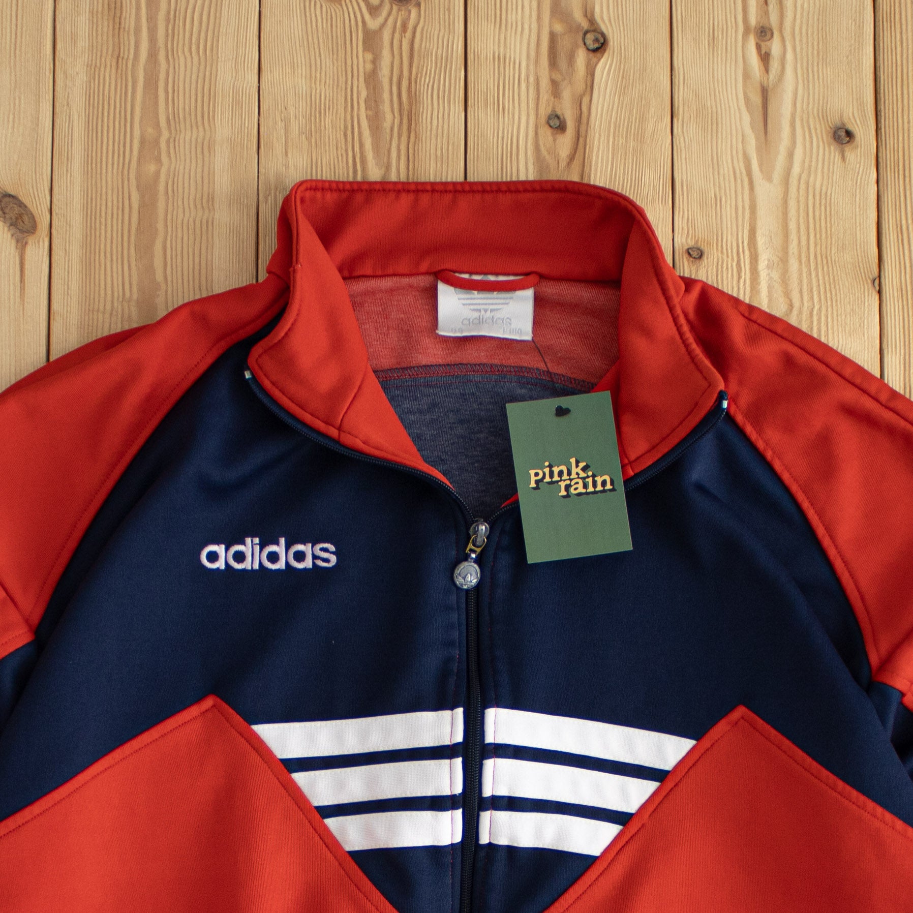 (M) Adidas Vintage Embroidered Full-Zip Sweatshirt Red