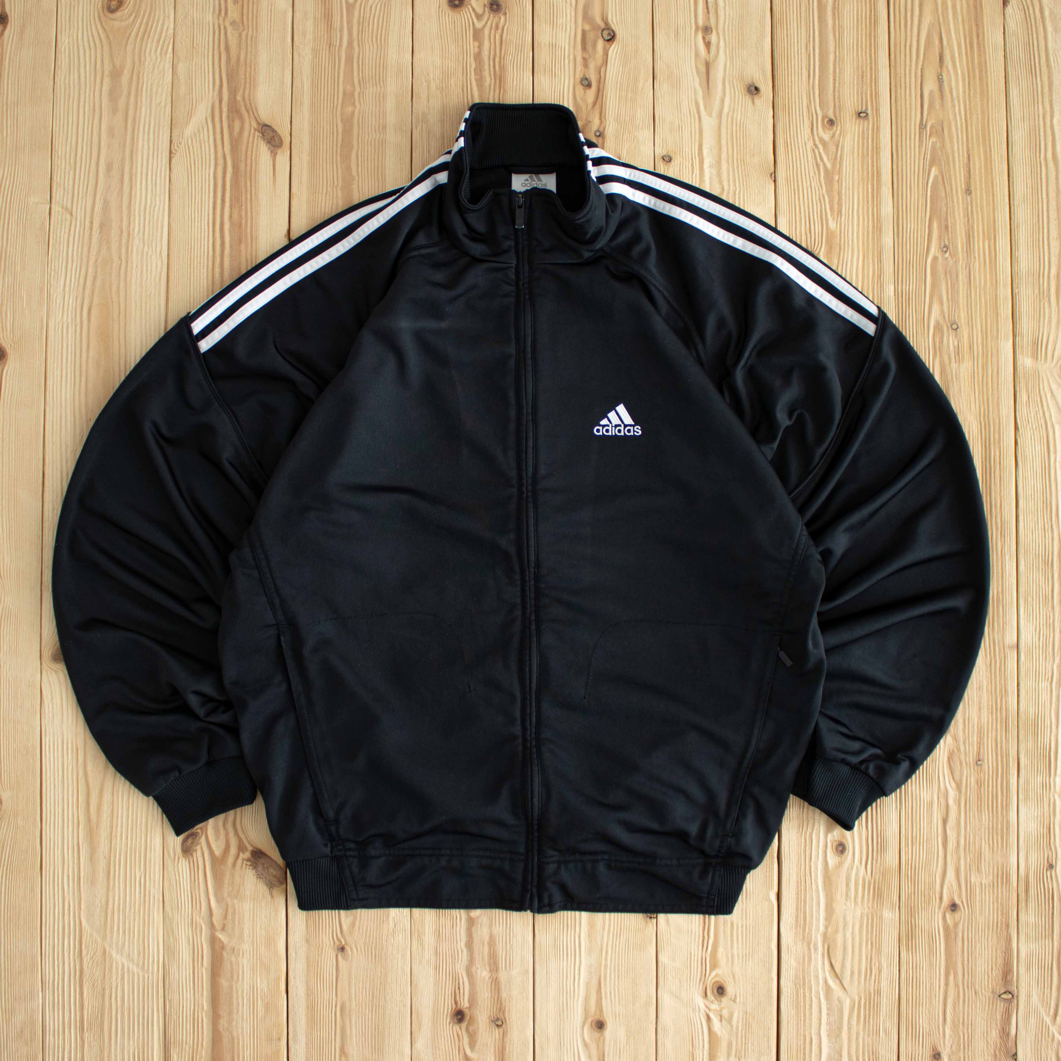 (L) Adidas Vintage Embroidered Full-Zip Sweatshirt Black