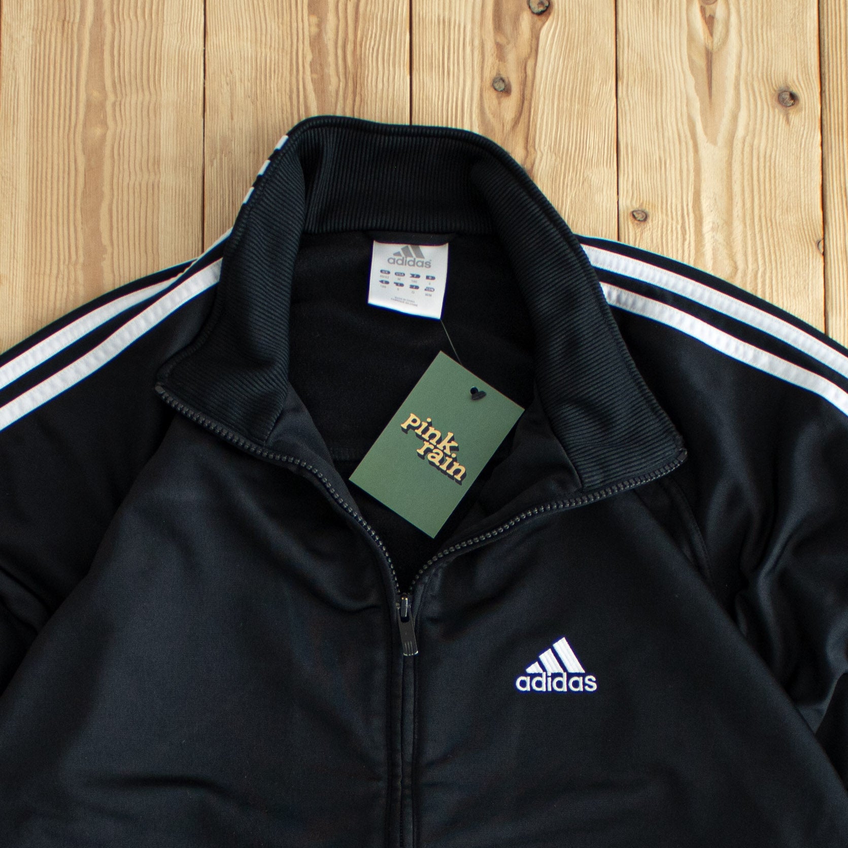 (L) Adidas Vintage Embroidered Full-Zip Sweatshirt Black