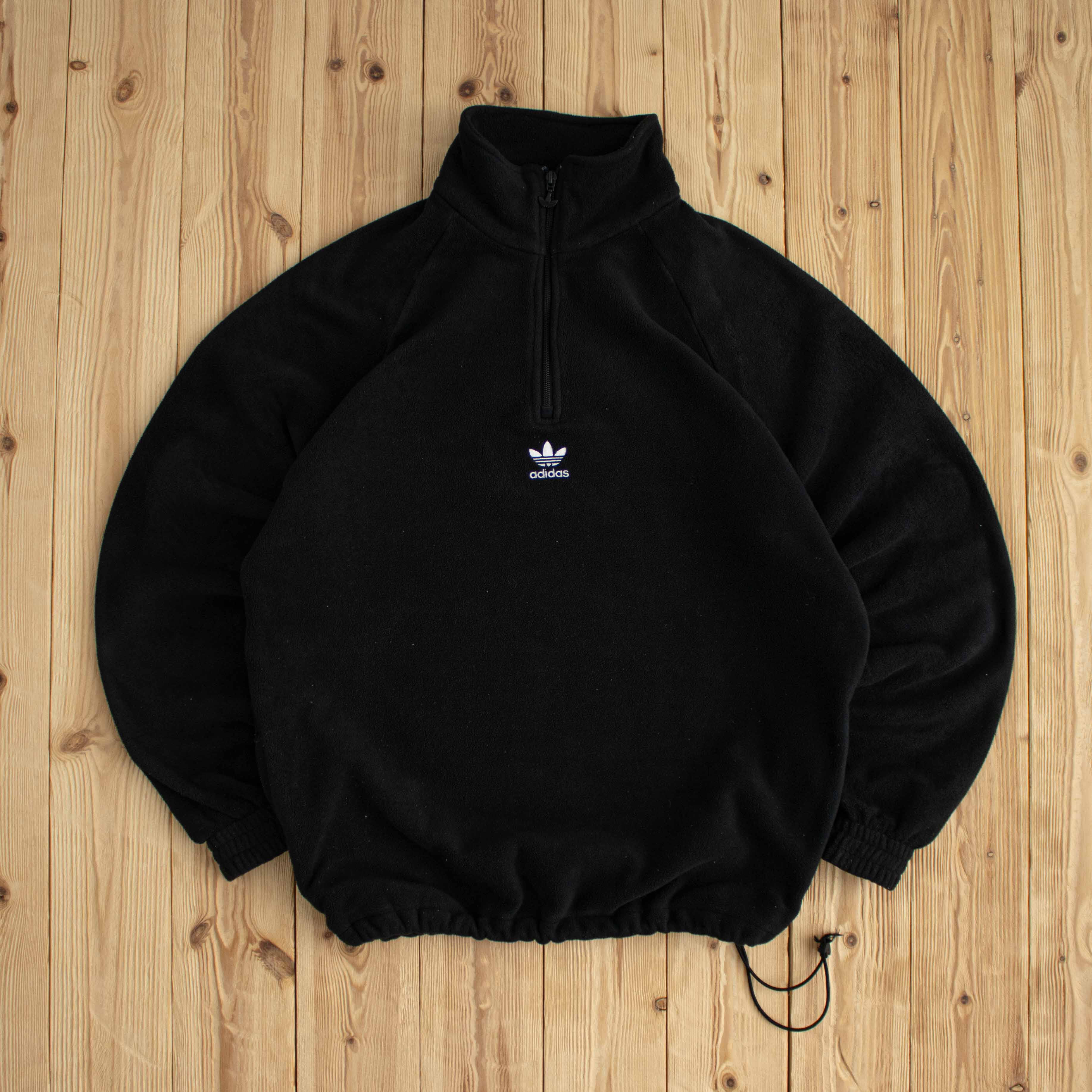 (M) Adidas Logo Embroidered Fleece Quarter-Zip Black