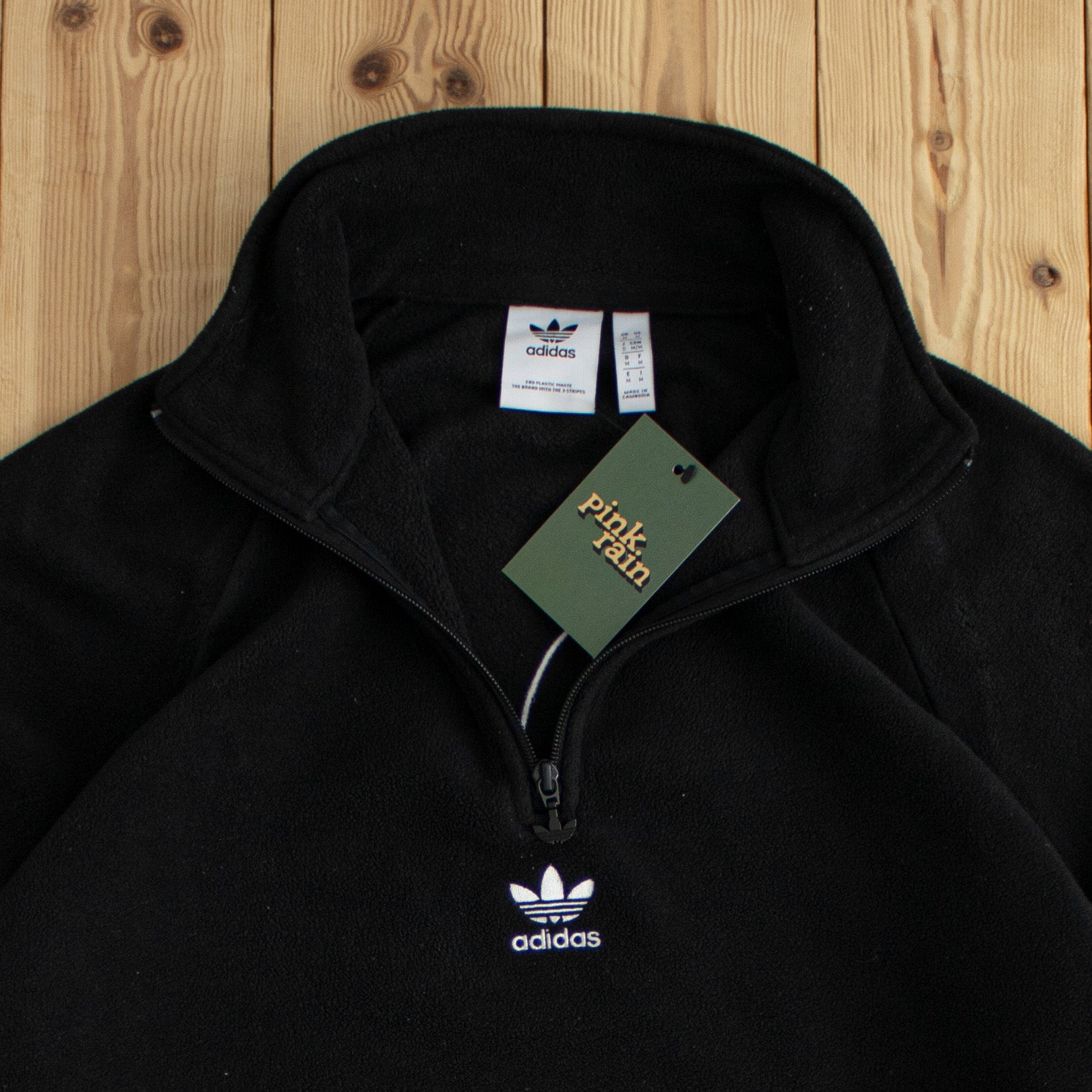 (M) Adidas Logo Embroidered Fleece Quarter-Zip Black