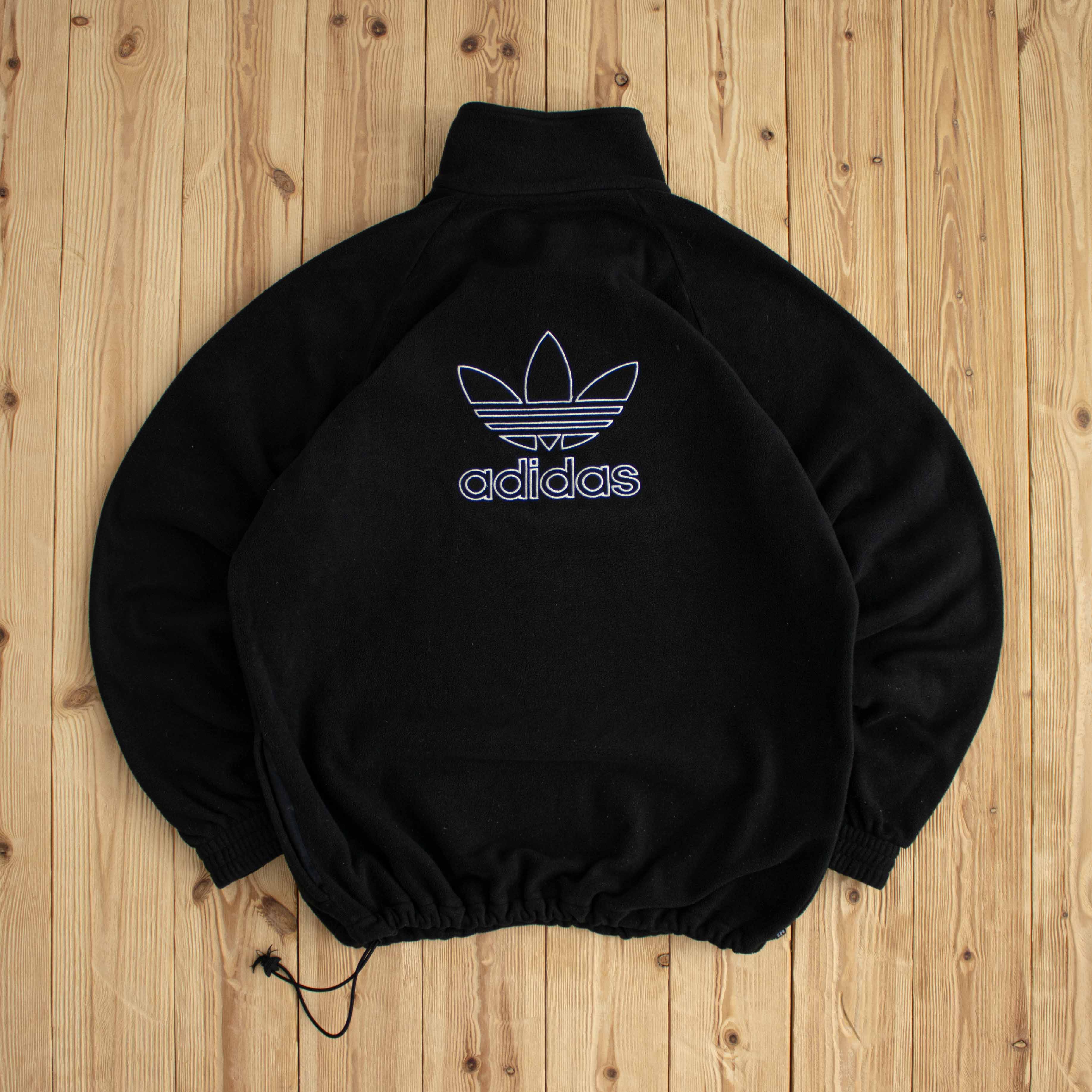 (M) Adidas Logo Embroidered Fleece Quarter-Zip Black