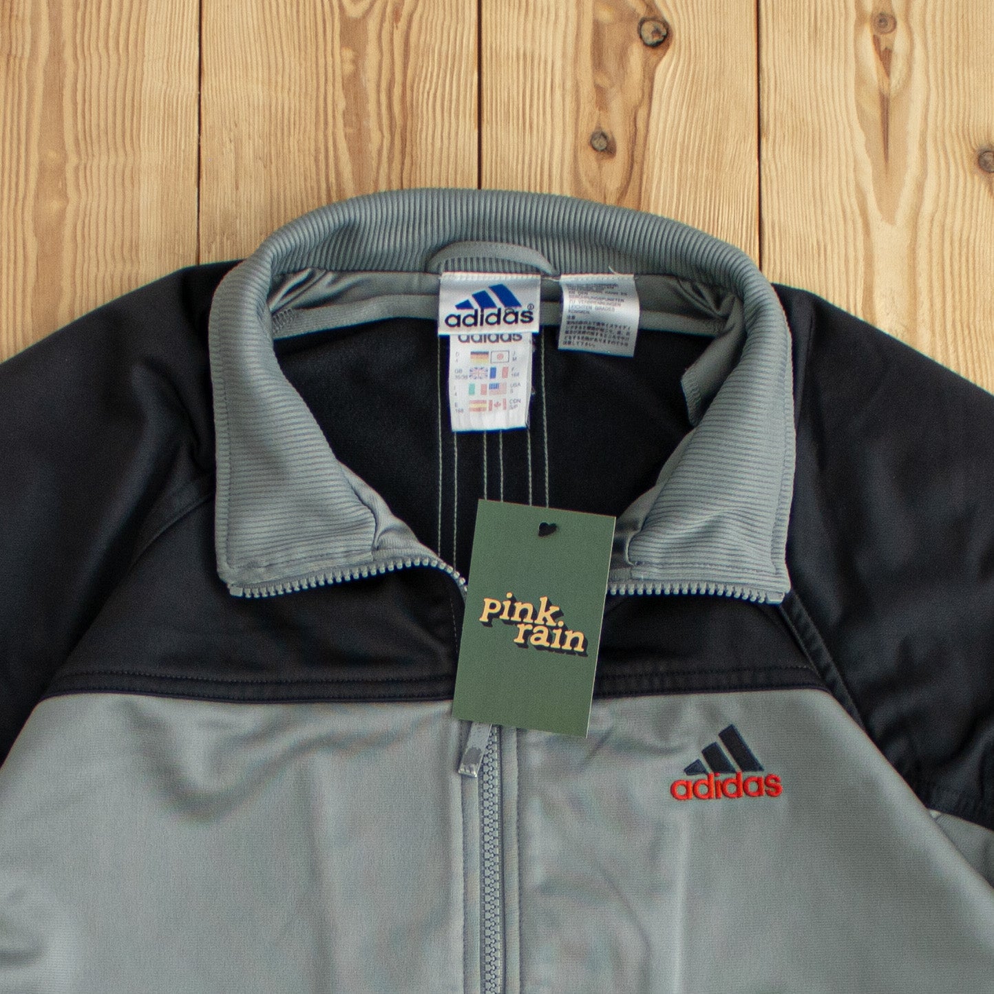 (M) Adidas Vintage Embroidered Full-Zip Sweatshirt Gray