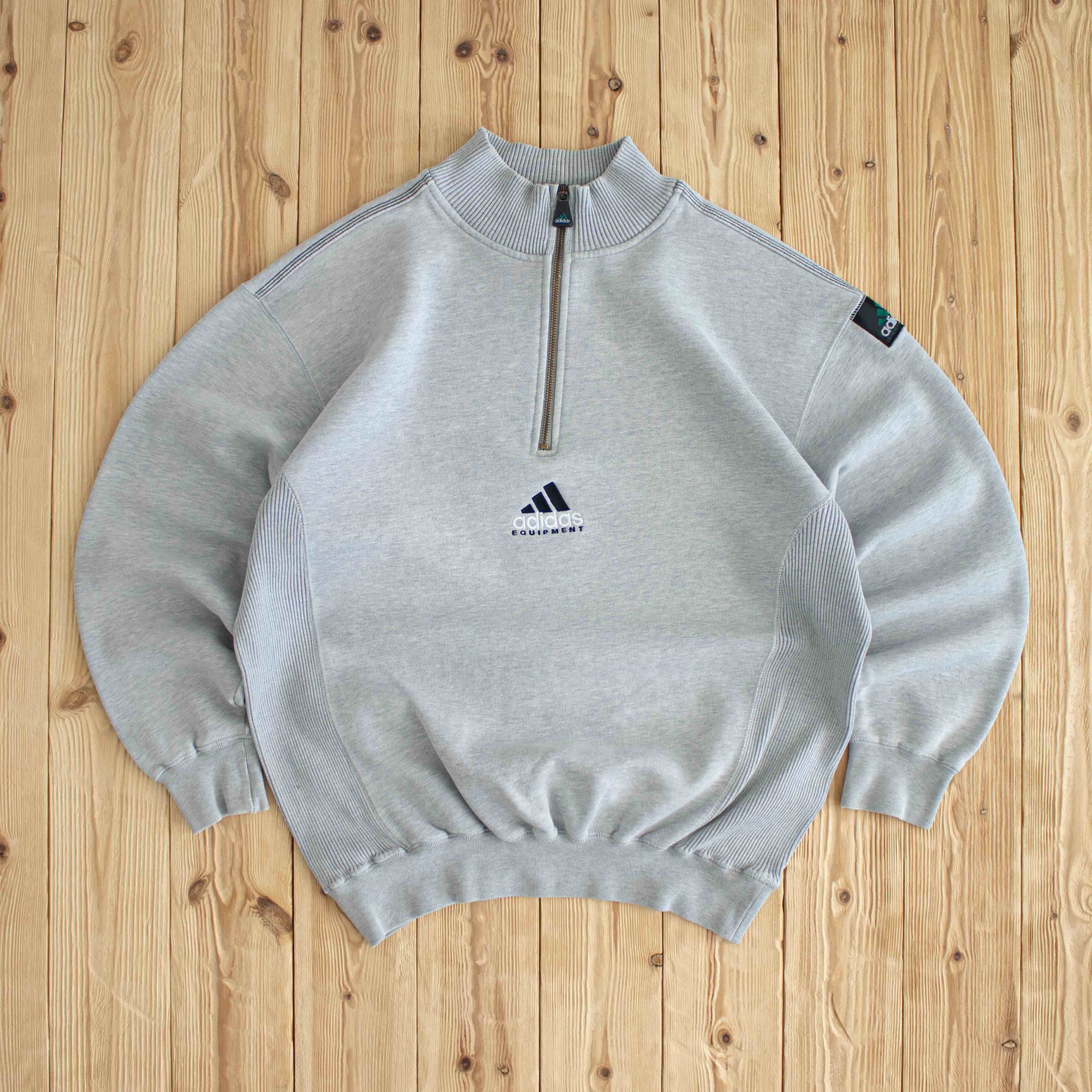 (M/L) Adidas Equipment Vintage Embroidered Quarter-Zip Gray