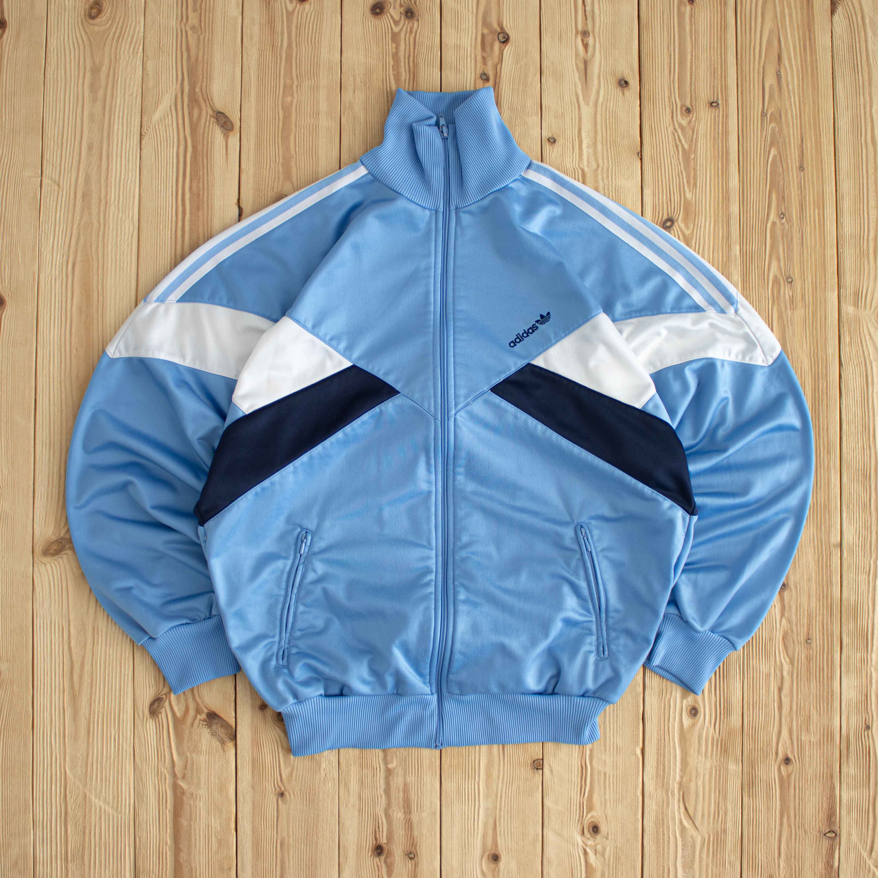 (M/L) Adidas Vintage Embroidered Full-Zip Sweatshirt Blue