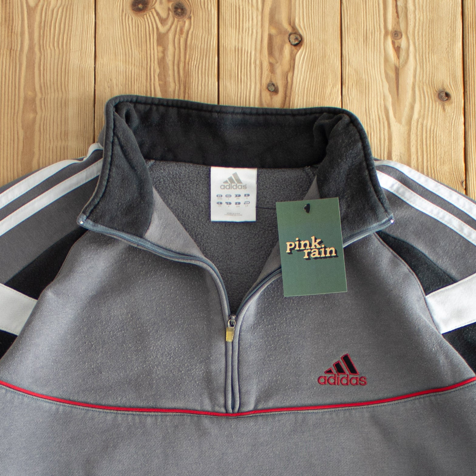 (L) Adidas Vintage Embroidered Quarter-Zip Gray