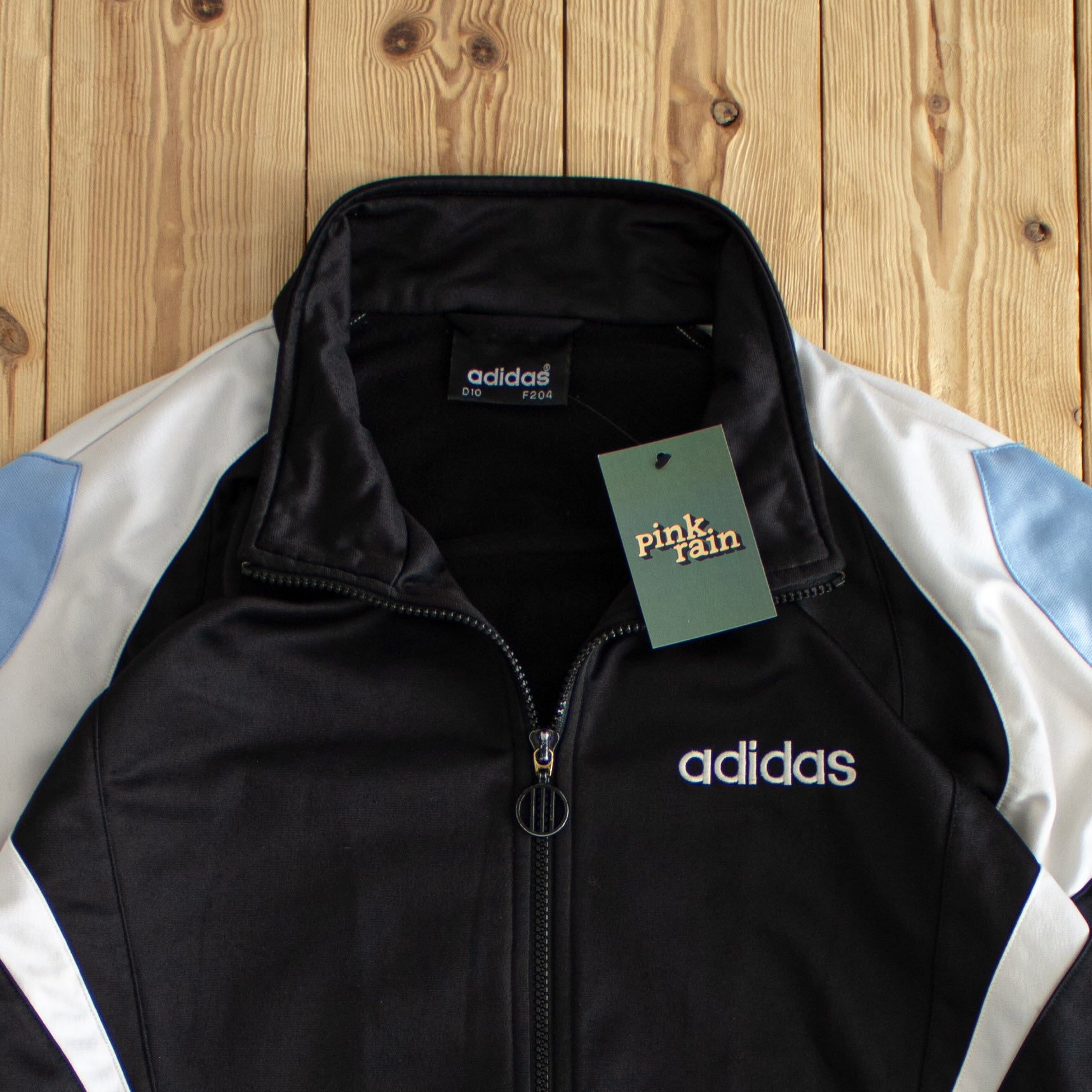 (XL) Adidas Vintage Embroidered Full-Zip Sweatshirt Black