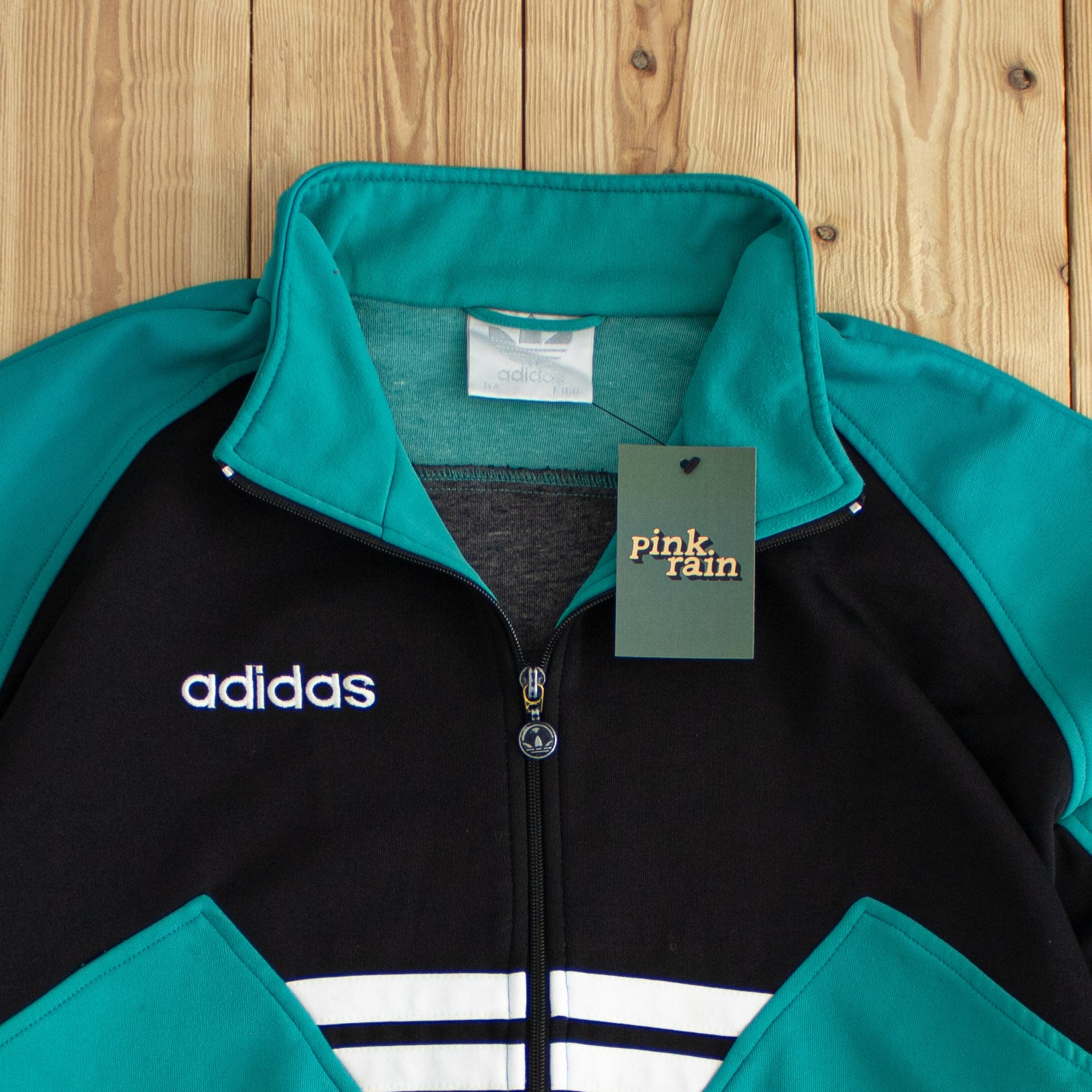 (M) Adidas Vintage Embroidered Full-Zip Sweatshirt Blue