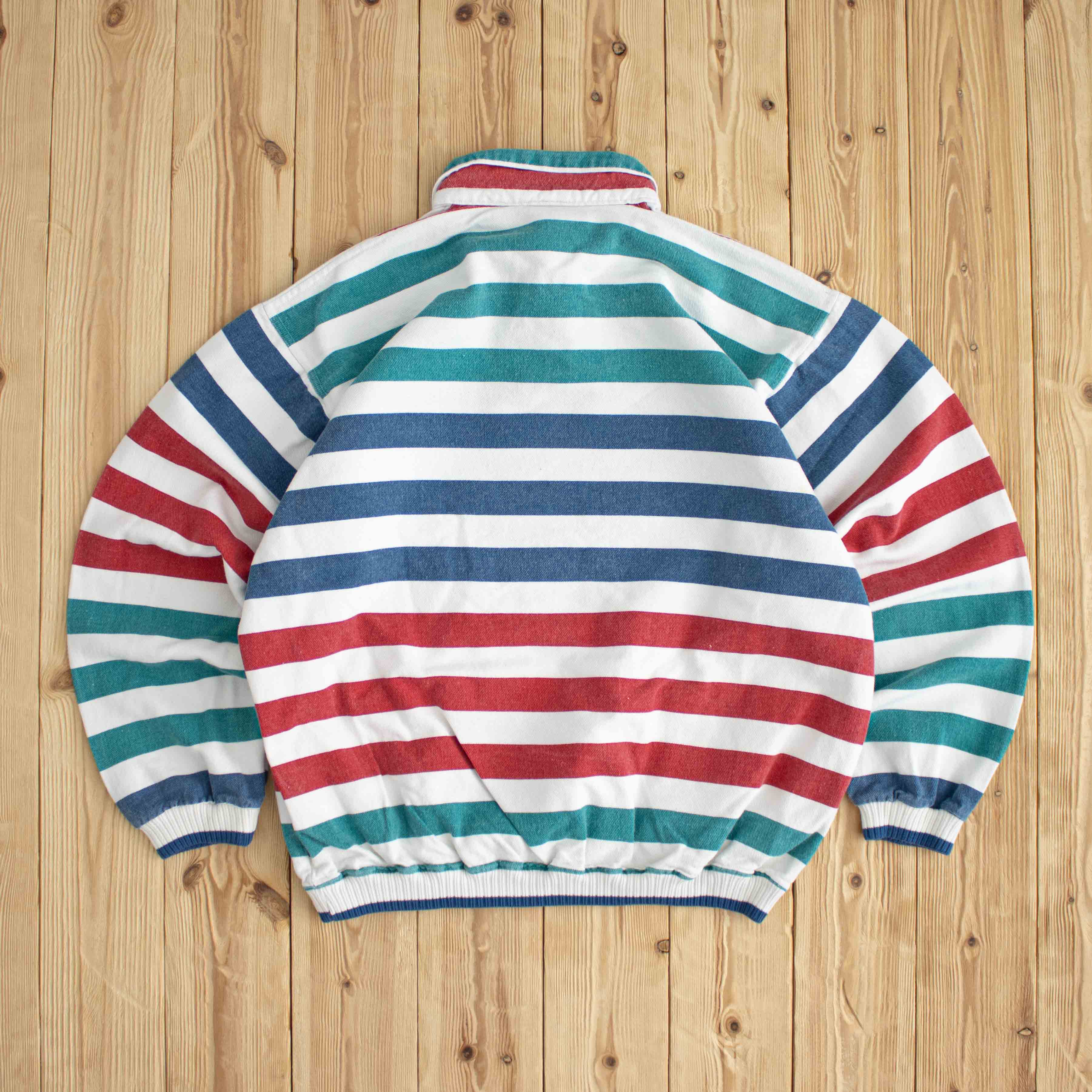 (M) Walsh College Vintage Button-Up Sweatshirt Striped