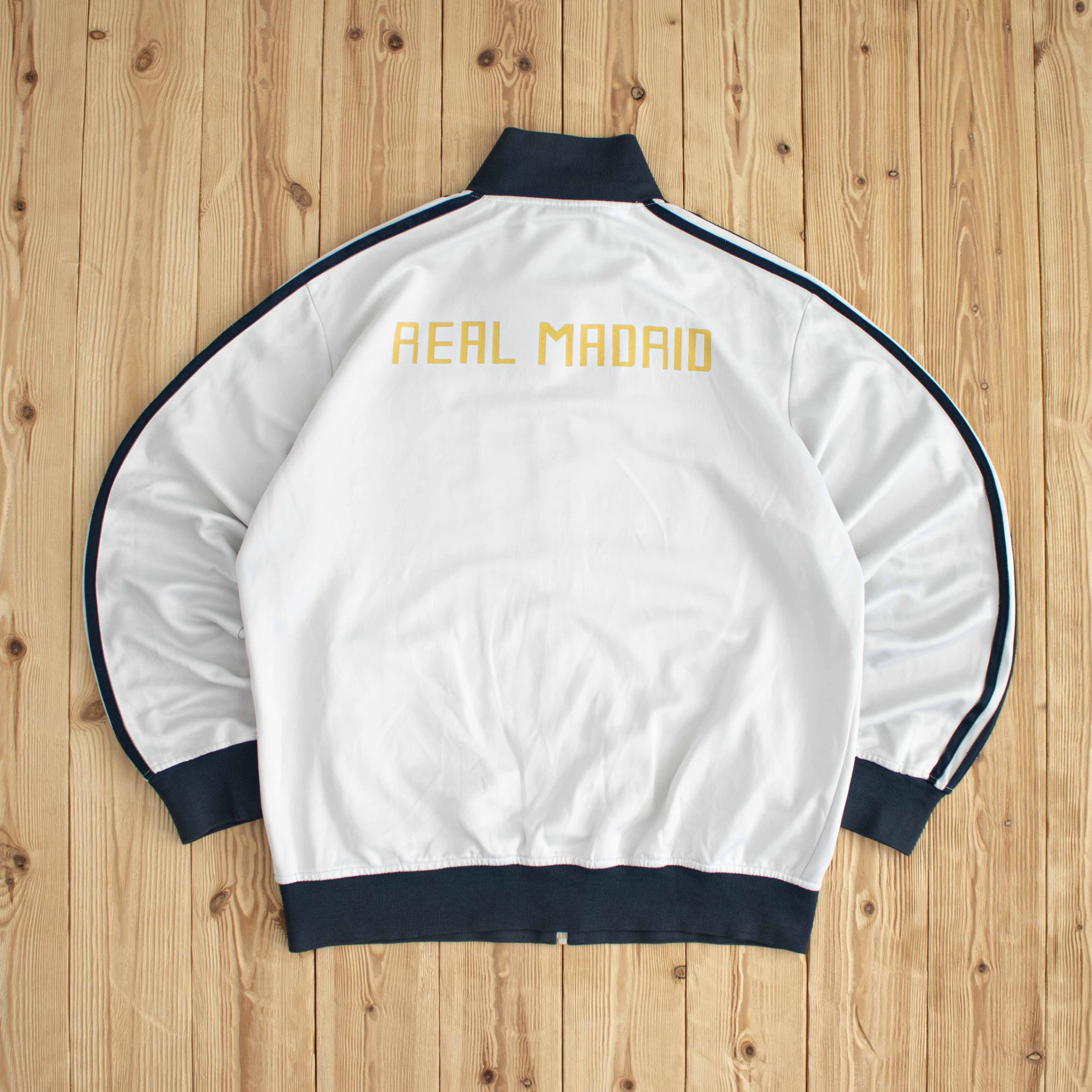 (L) Adidas Real Madrid Vintage Embroidered Full-Zip Sweatshirt White