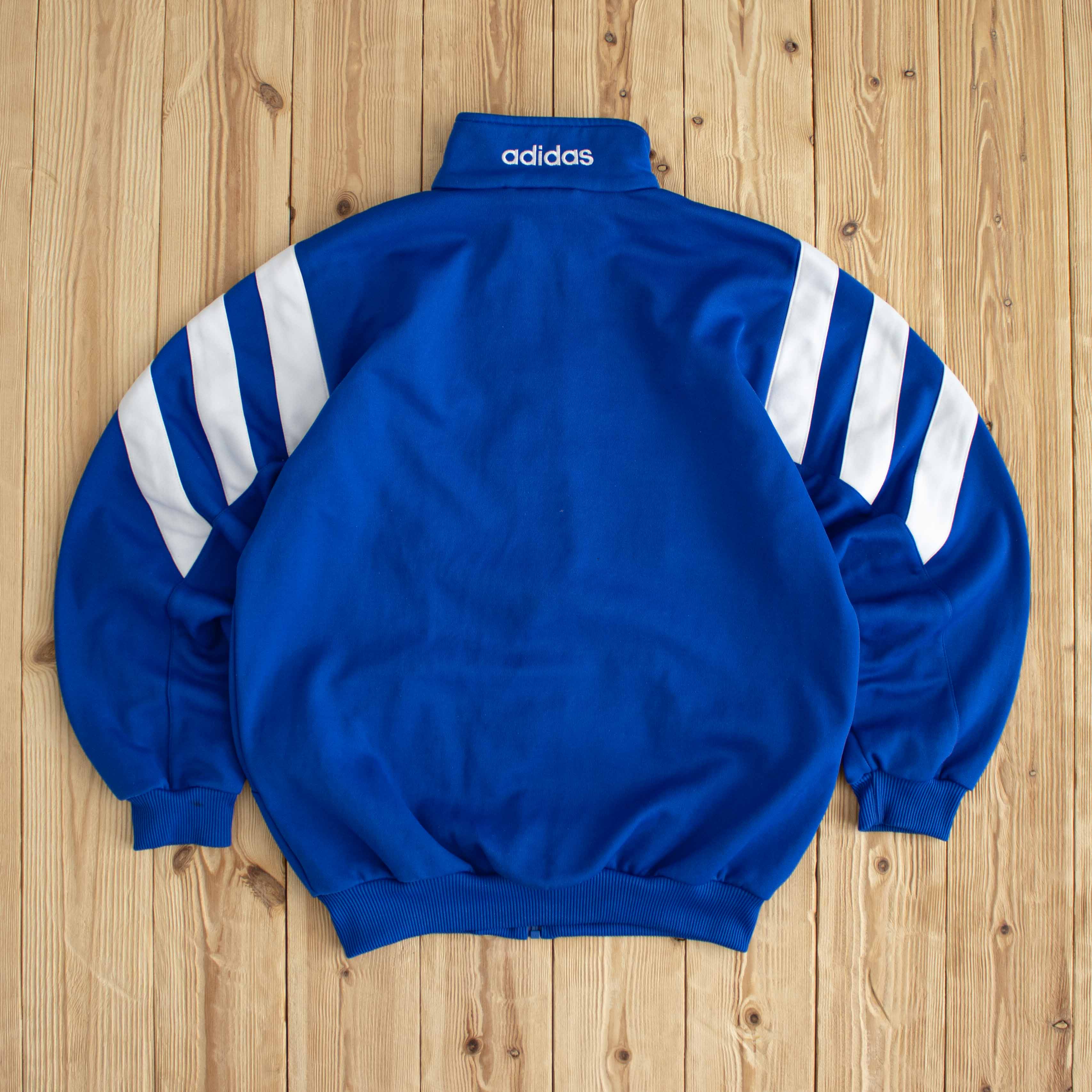 (S/M) Adidas F.C. Bayern Munchen Vintage Embroidered Full-Zip Sweatshirt Blue