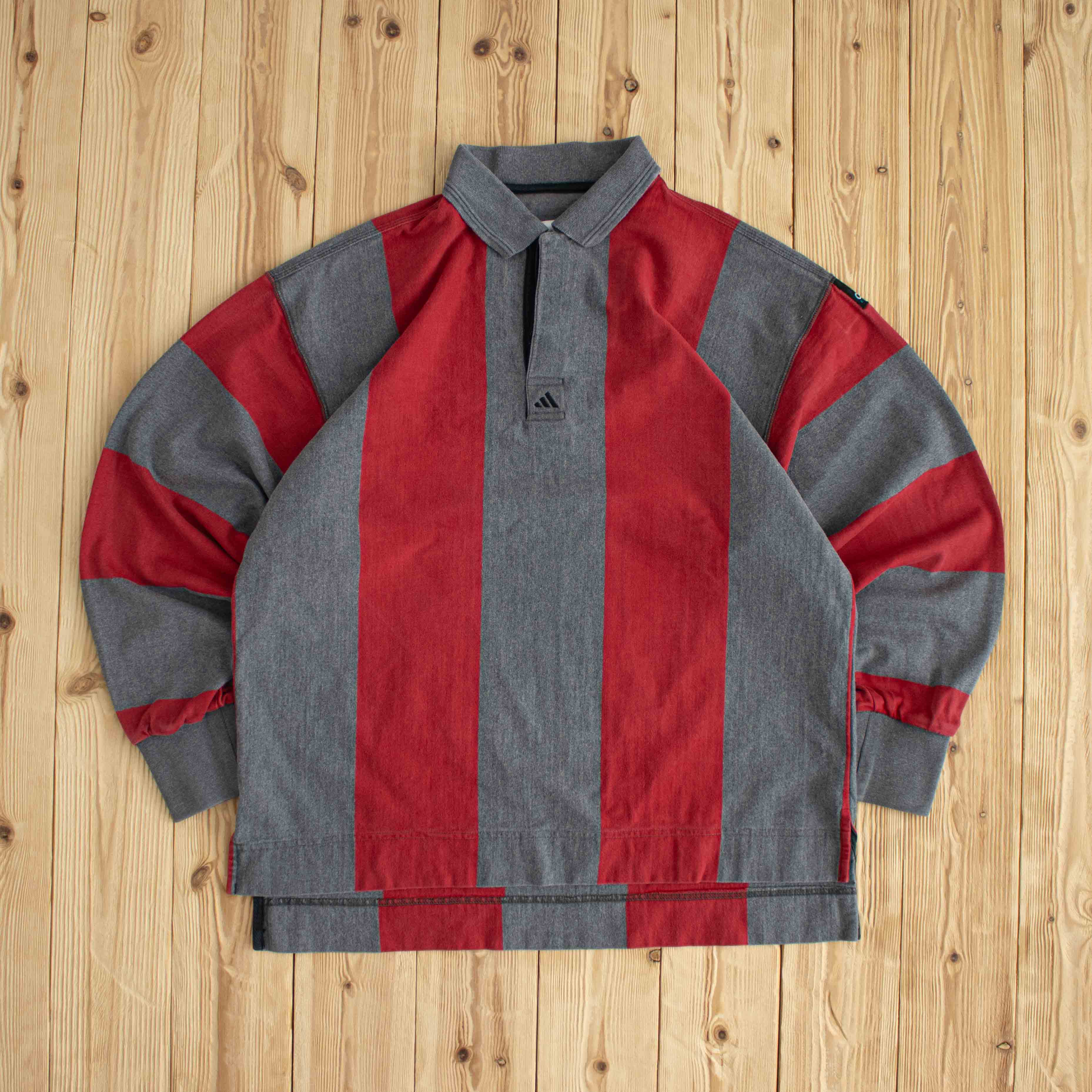 (M/L) Adidas Equipment Vintage Embroidered Polo Gray Red