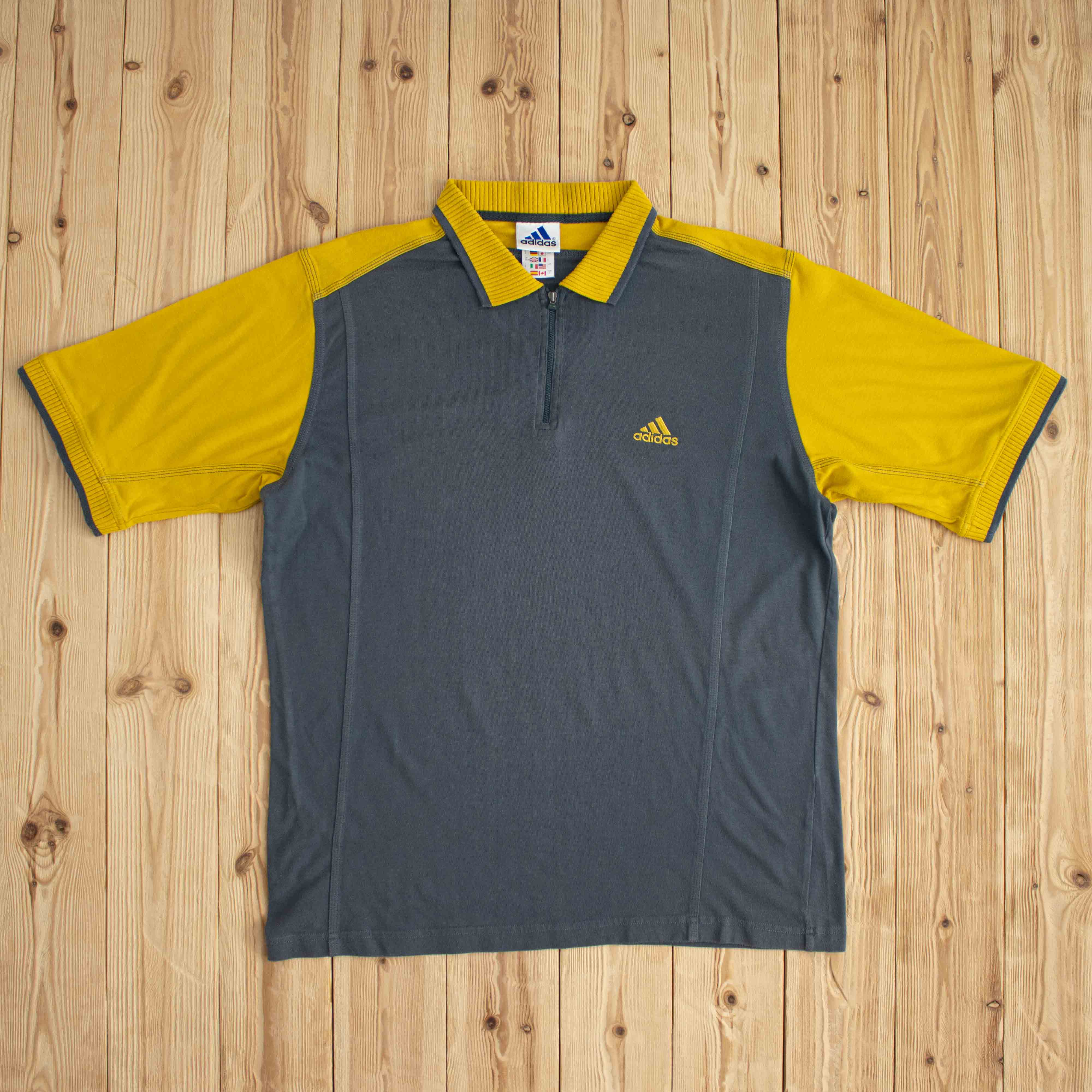 (L/XL) Adidas Vintage Embroidered Polo T-Shirt Gray