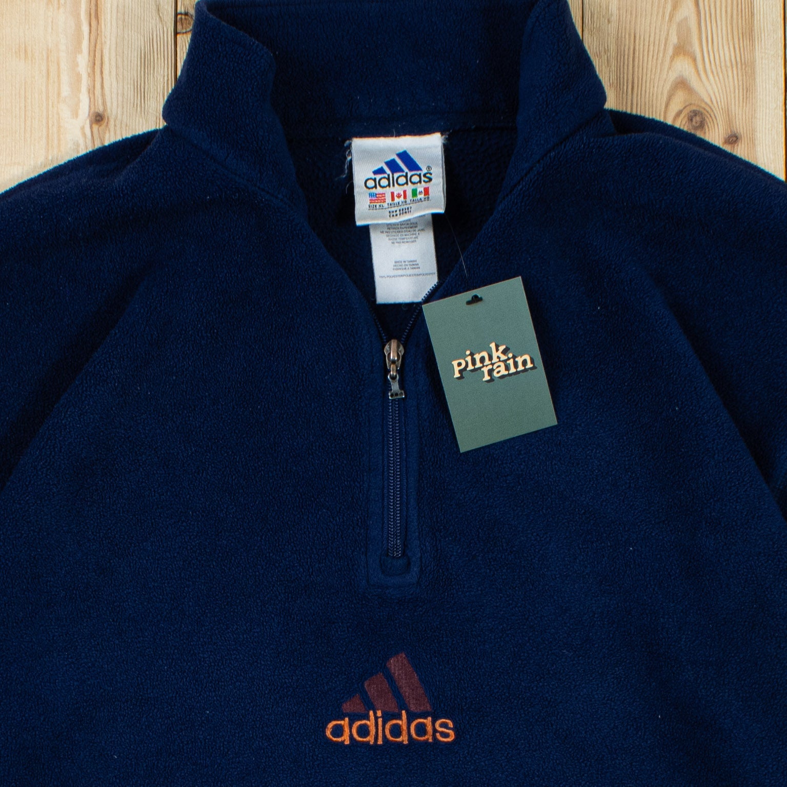 (L) Vintage Adidas Embroidered Fleece Quarter-Zip Sweatshirt