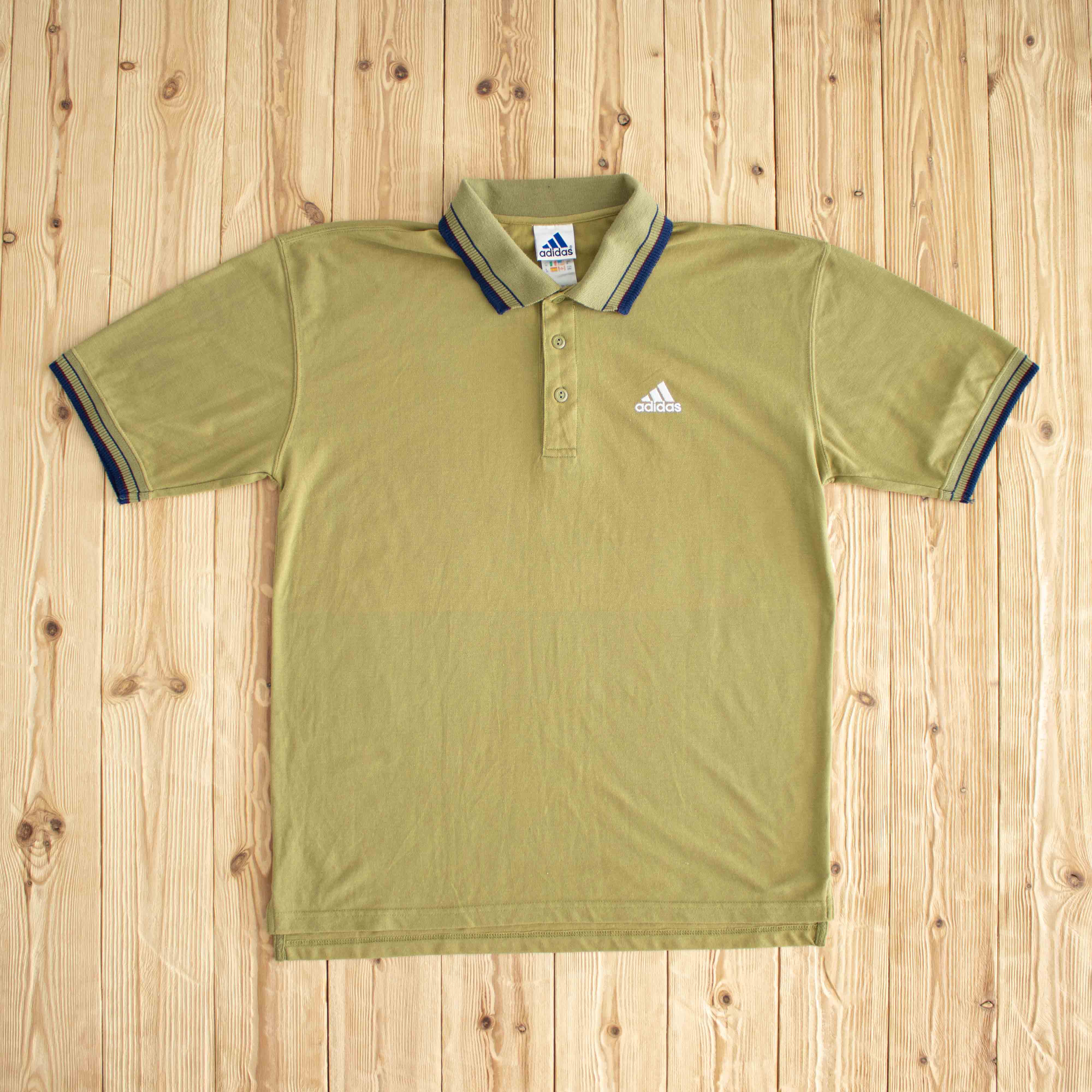 (M/L) Adidas Vintage Essential Embroidered Polo Olive Green