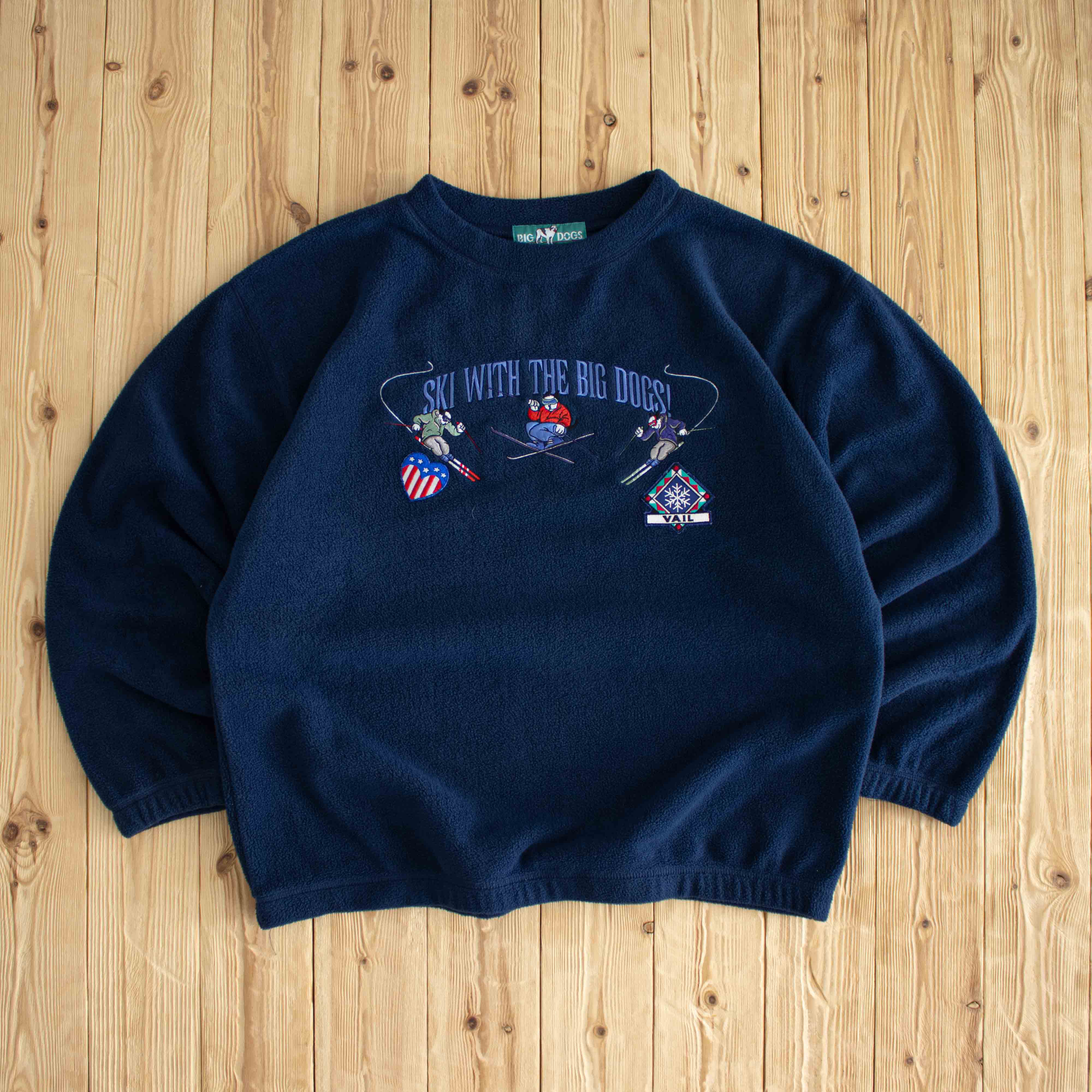 (XL) Ski With The Big Dogs Vintage Embroidered Fleece Sweatshirt Blue