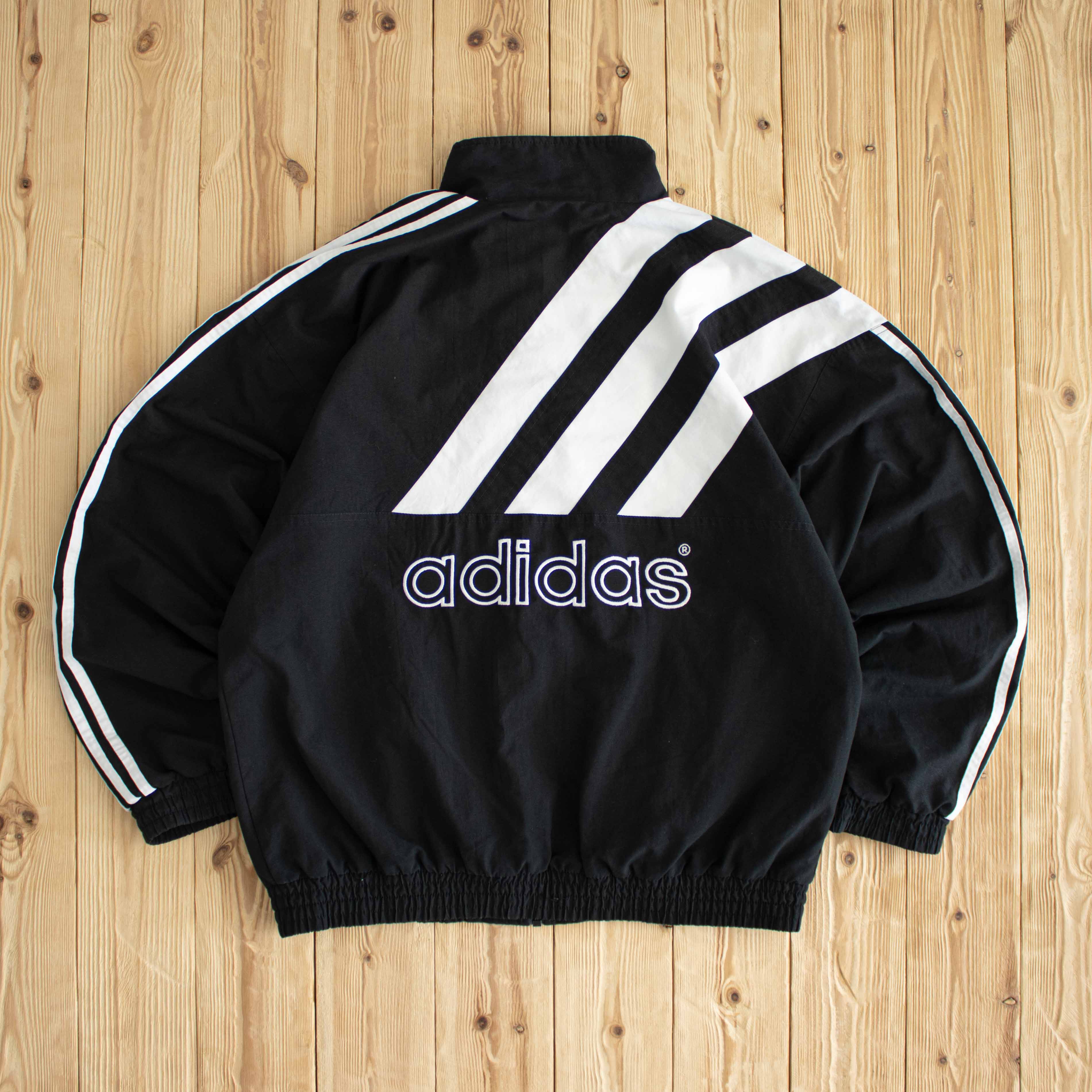 (L) Adidas Vintage Striped Embroidered Jacket Black