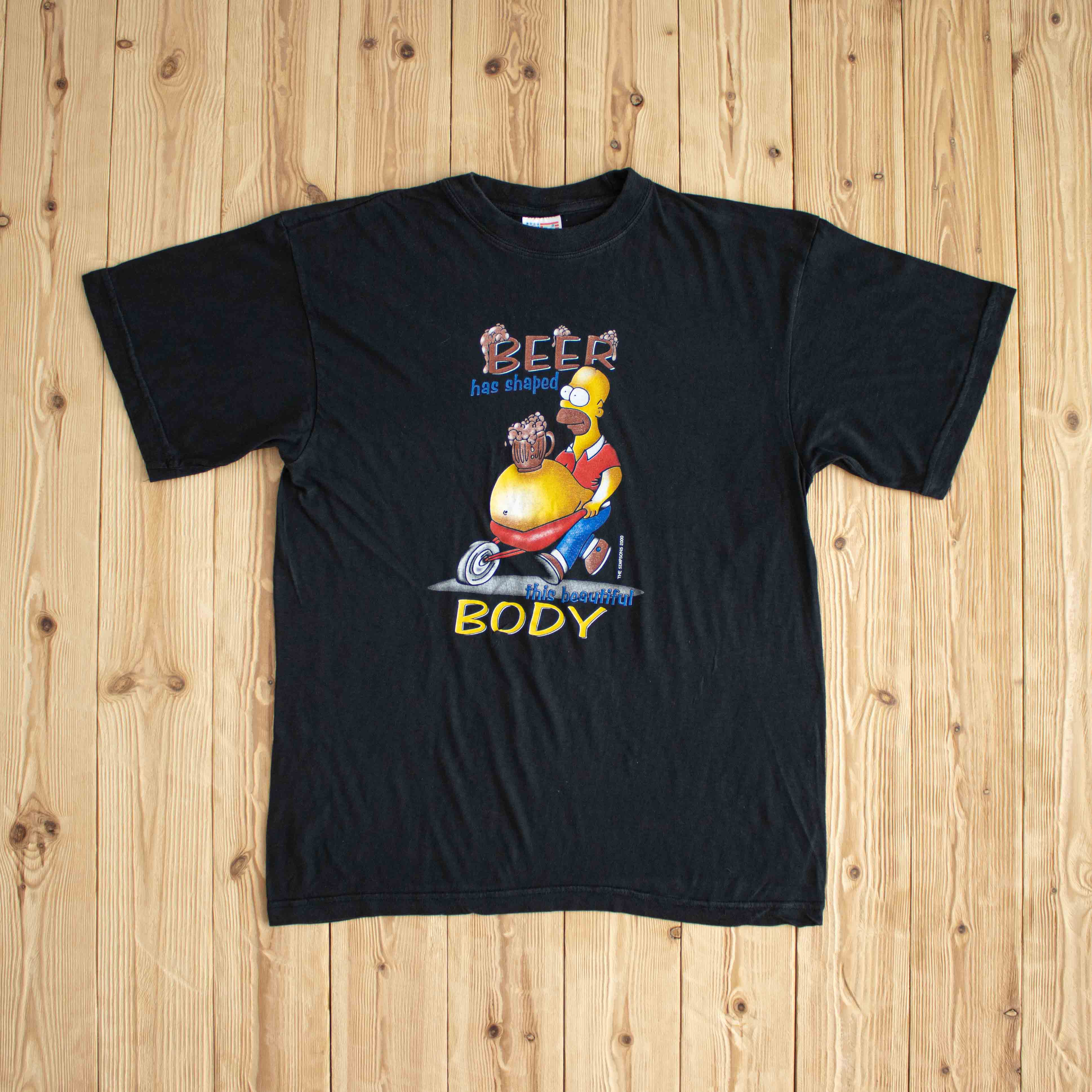 (M) 2000 The Simpsons 'Beer Has Shaped This Body' Vintage T-Shirt Black