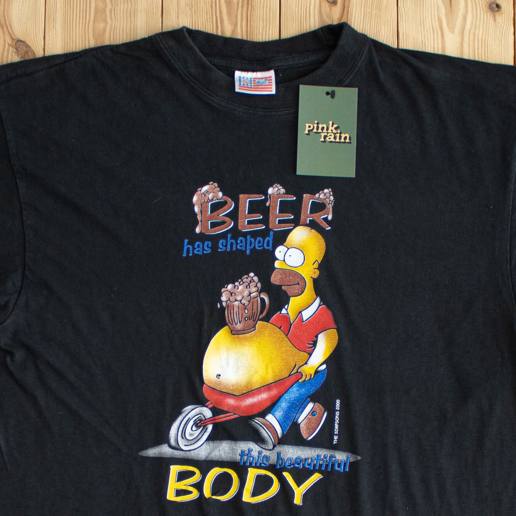 (M) 2000 The Simpsons 'Beer Has Shaped This Body' Vintage T-Shirt Black
