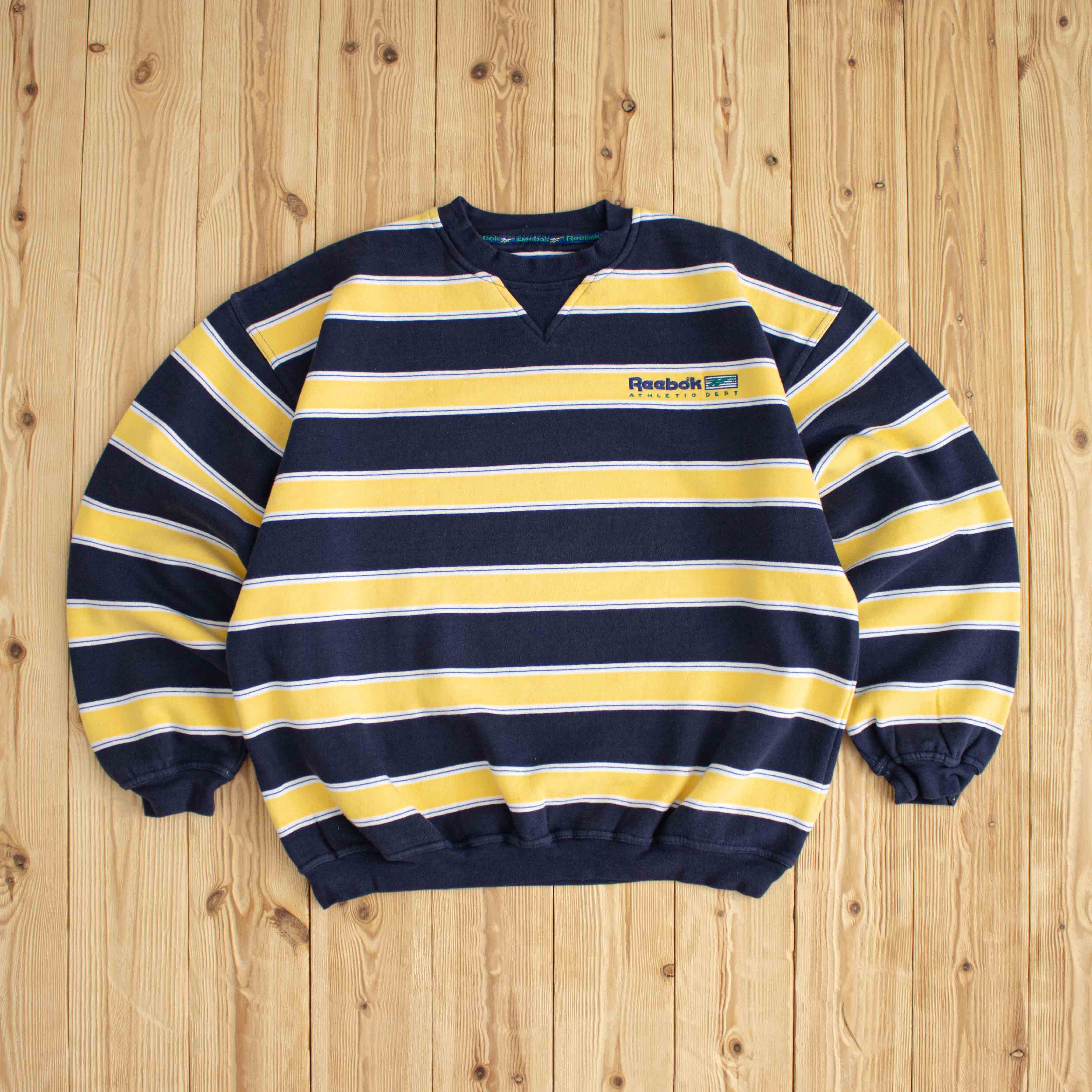 (M) Reebok Athletic Dept. Vintage Embroidered Sweatshirt Blue Yellow Striped