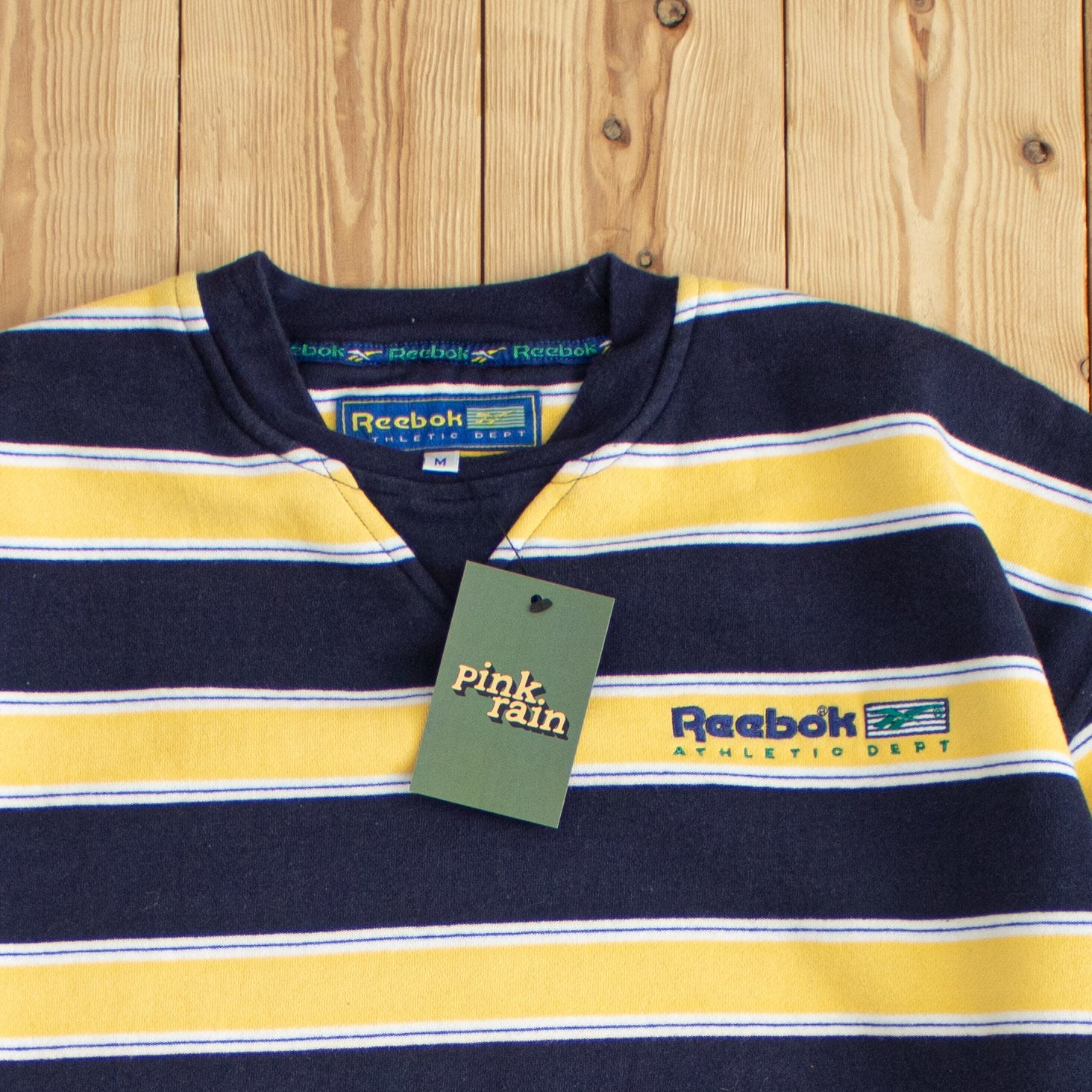 (M) Reebok Athletic Dept. Vintage Embroidered Sweatshirt Blue Yellow Striped
