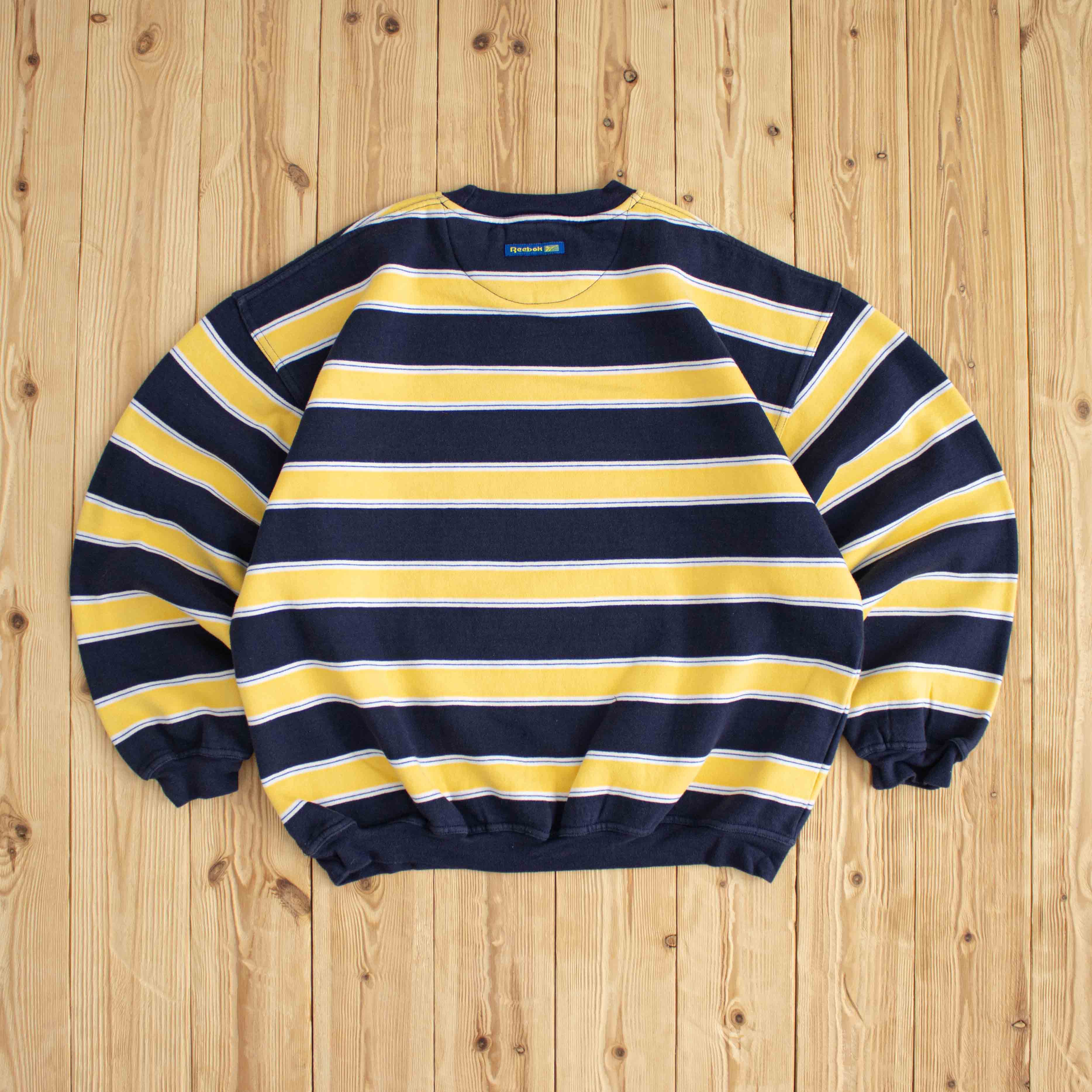 (M) Reebok Athletic Dept. Vintage Embroidered Sweatshirt Blue Yellow Striped