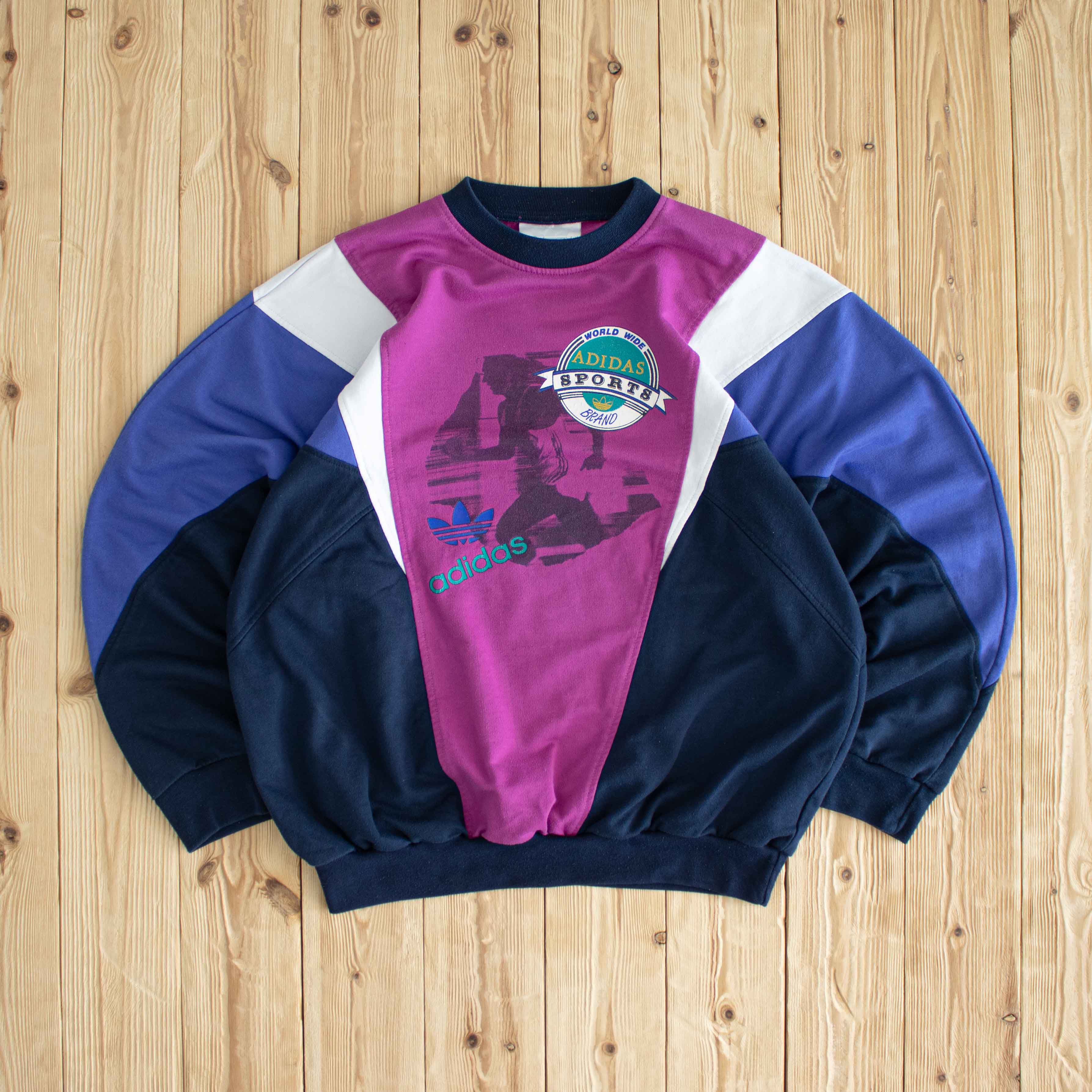(L) Adidas Sports Vintage Sweatshirt Pink Blue
