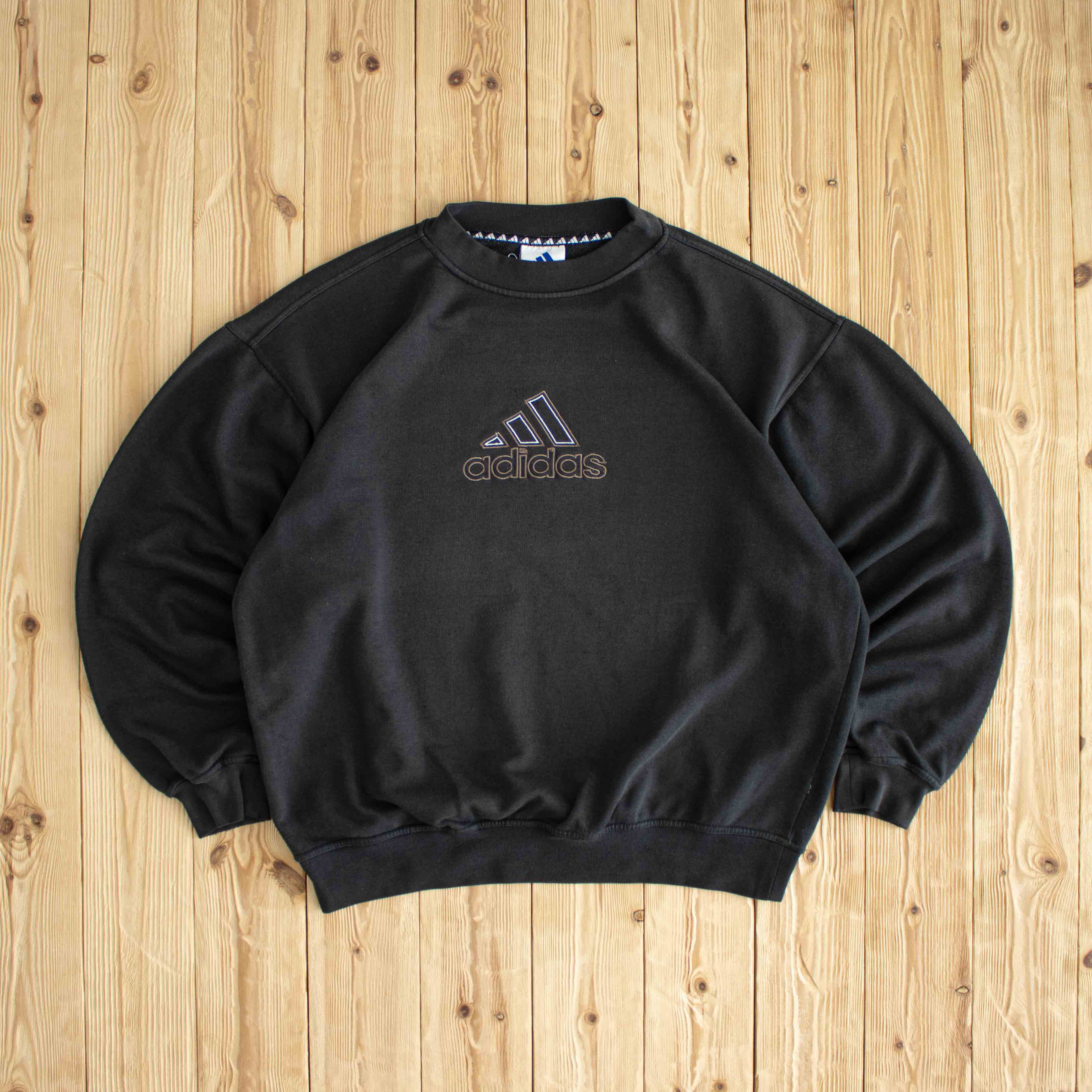 (L/XL) Adidas Vintage Embroidered Sweatshirt Black