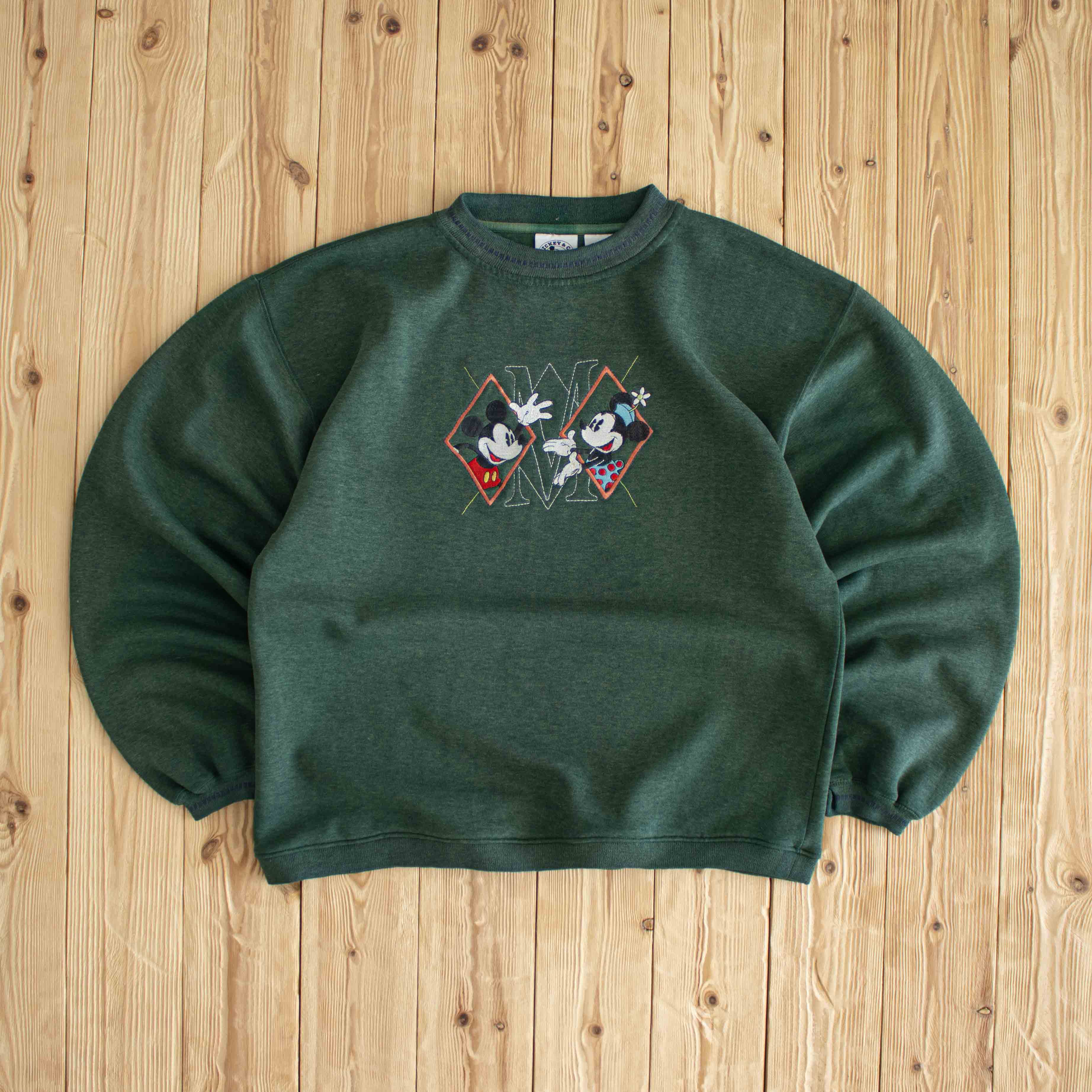 (M) Mickey & Minnie Vintage Embroidered Sweatshirt Green