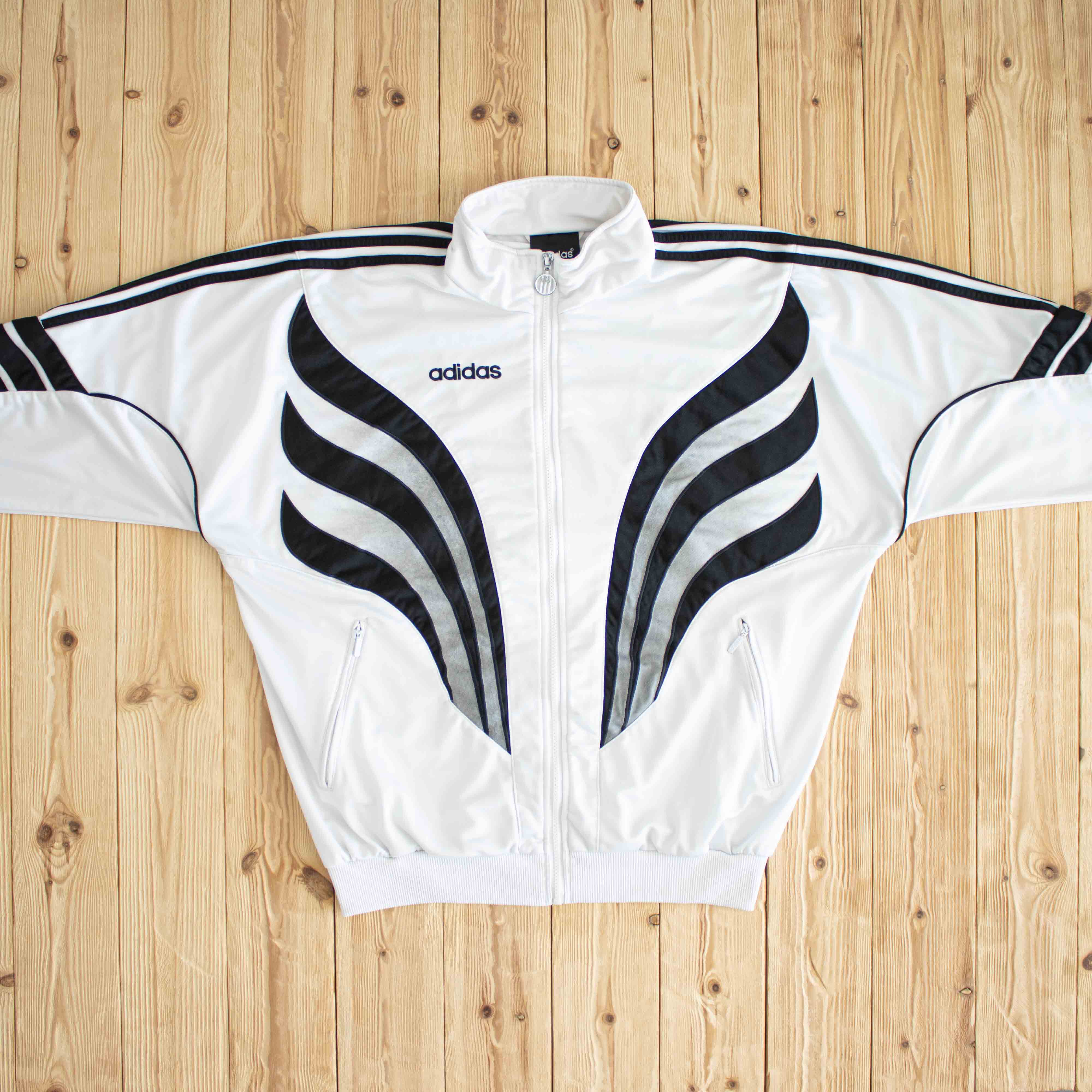 (L) Adidas Vintage Embroidered Full-Zip Sweatshirt White