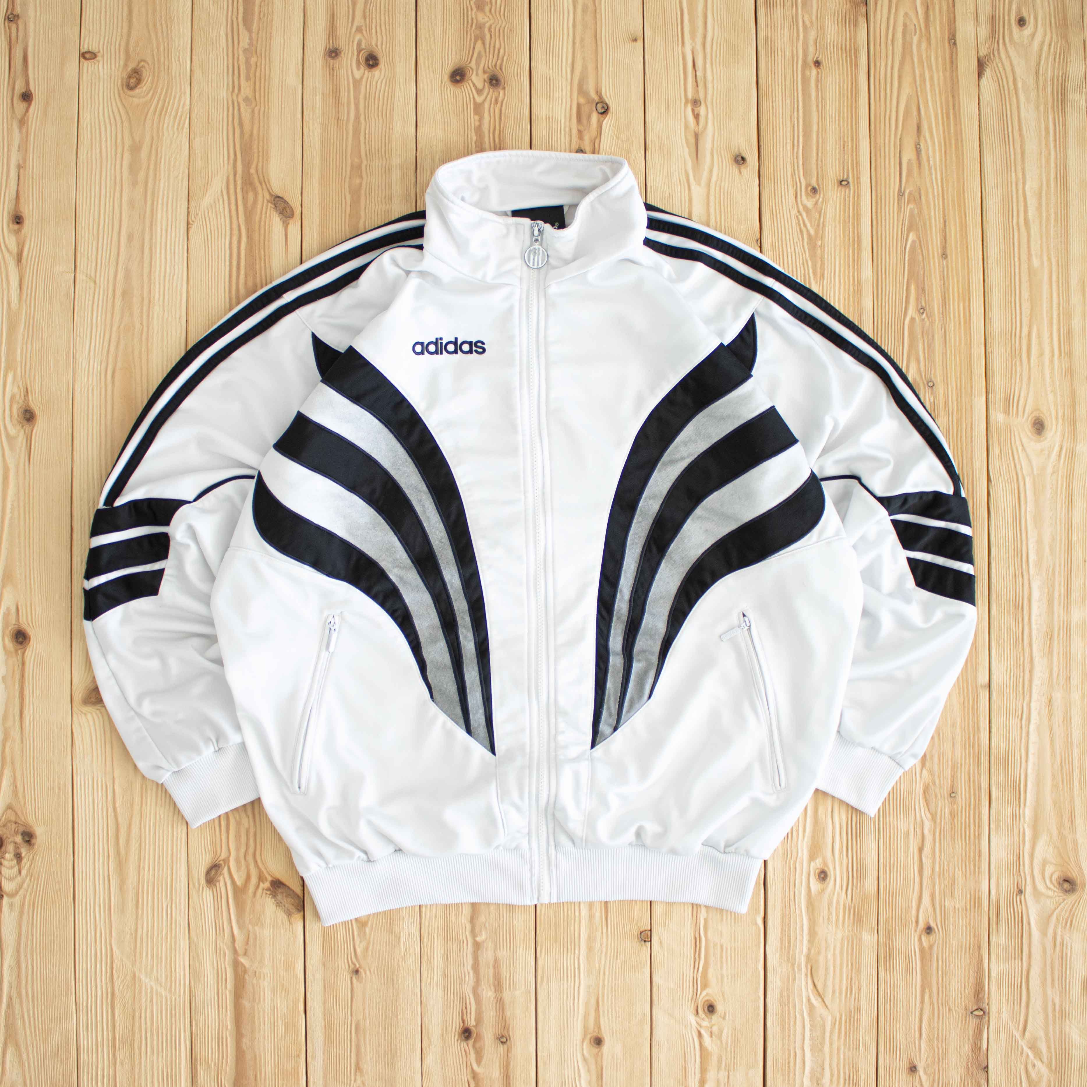 (L) Adidas Vintage Embroidered Full-Zip Sweatshirt White